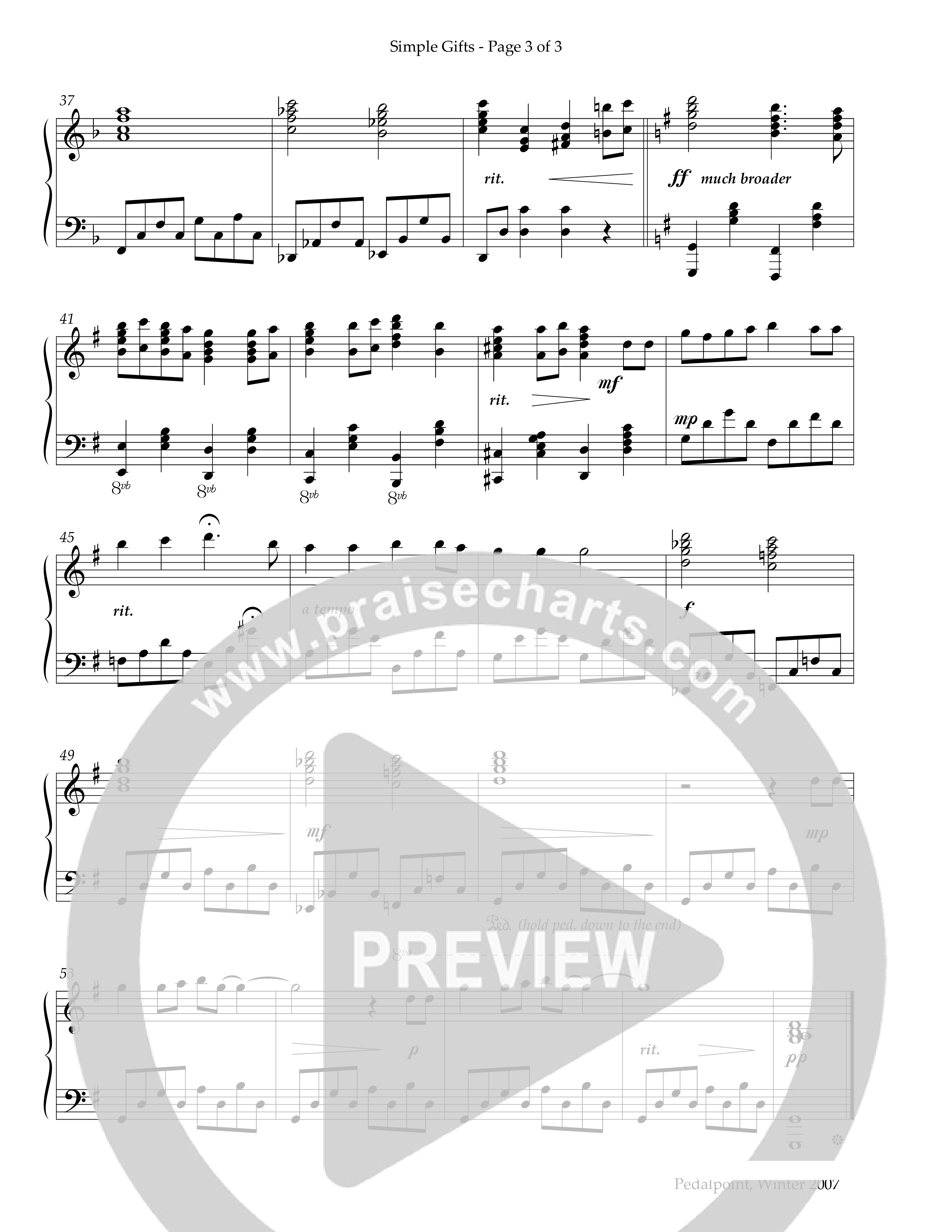 Simple Gifts (Instrumental) Piano Sheet (Lifeway Worship / Arr. Matt Limbaugh)