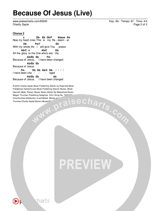 Because Of Jesus (Live) Chords & Lyrics (Charity Gayle)