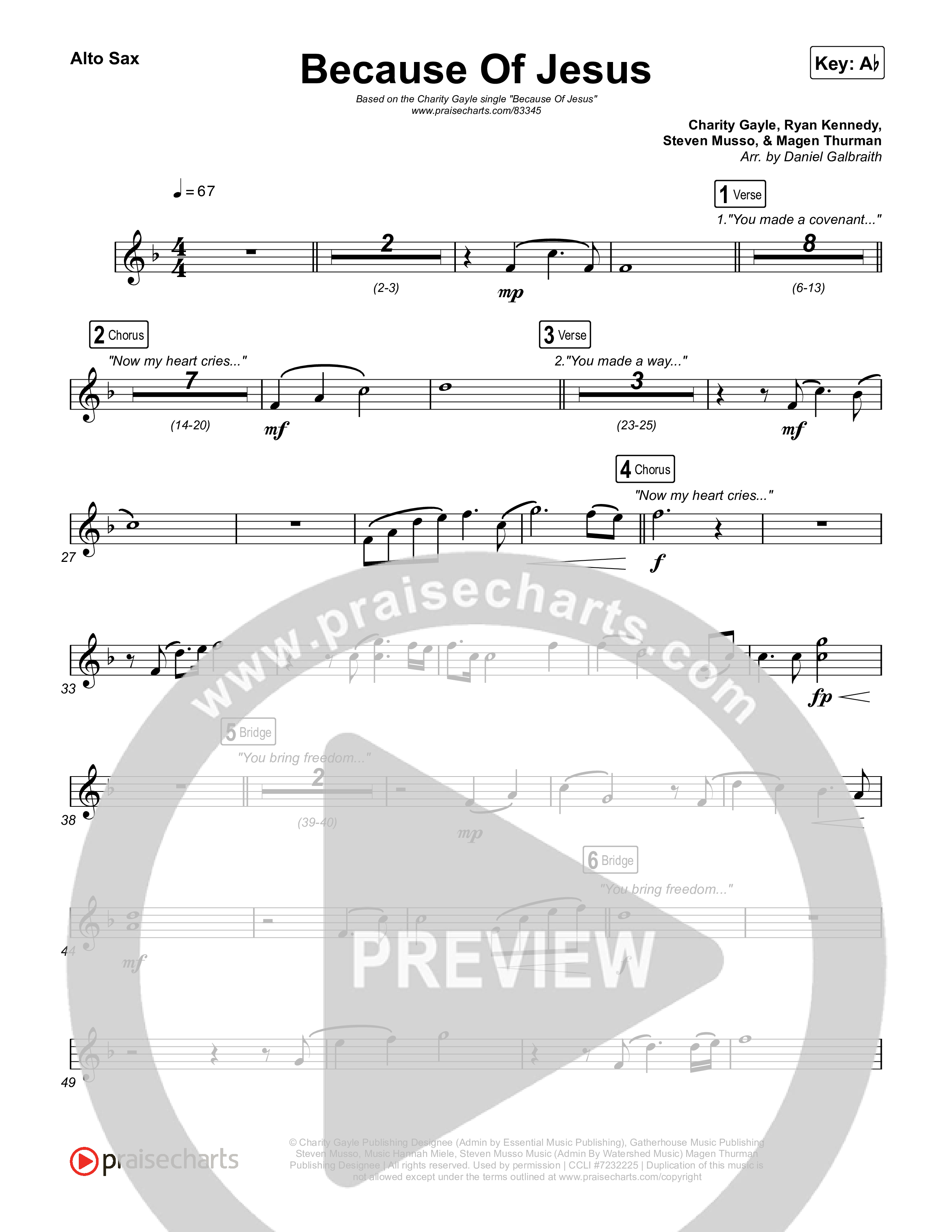 Because Of Jesus (Live) Alto Sax (Charity Gayle)