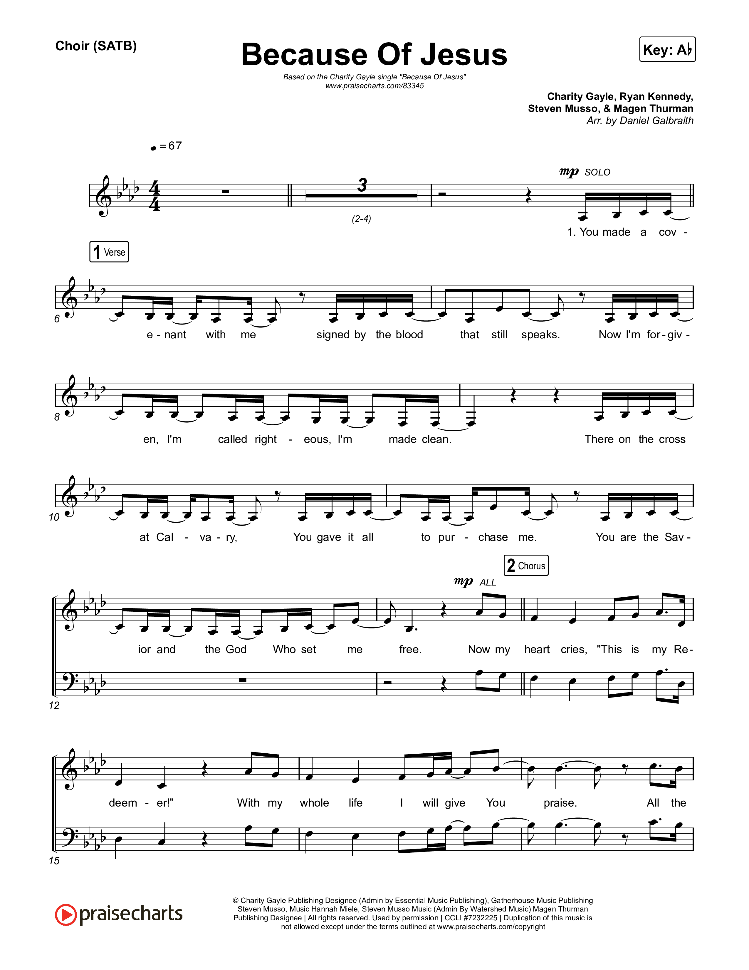 Because Of Jesus (Live) Choir Sheet (SATB) (Charity Gayle)