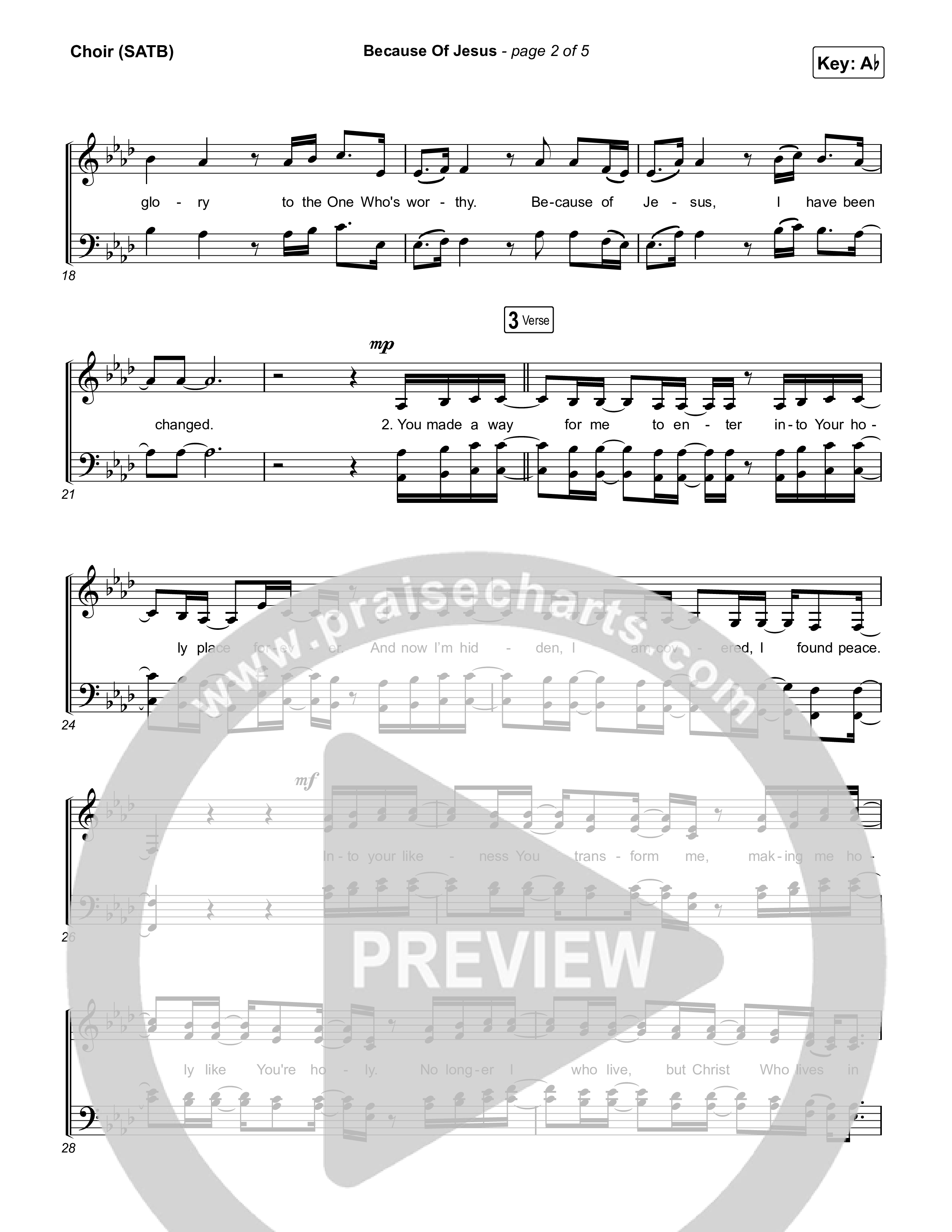 Because Of Jesus (Live) Choir Sheet (SATB) (Charity Gayle)