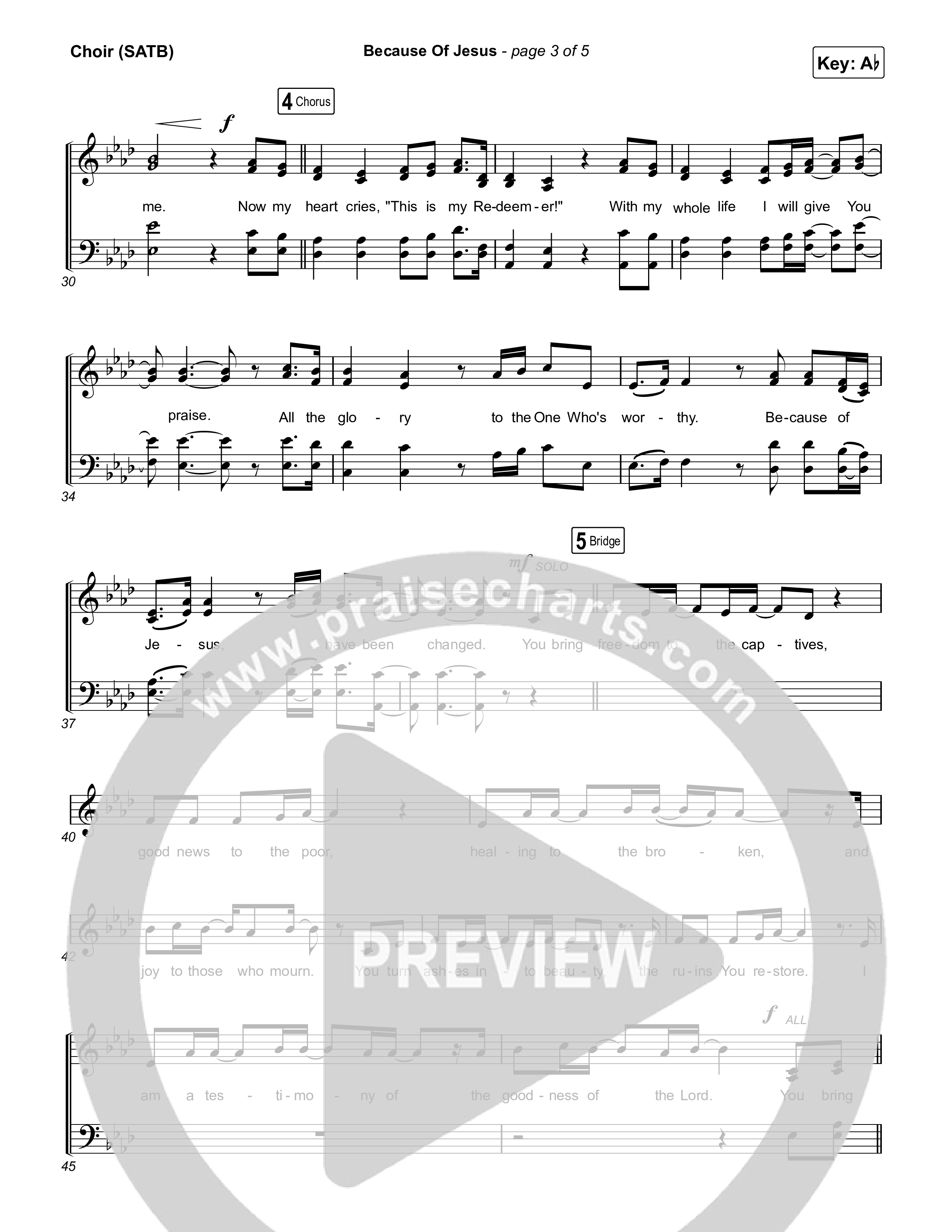 Because Of Jesus (Live) Choir Sheet (SATB) (Charity Gayle)