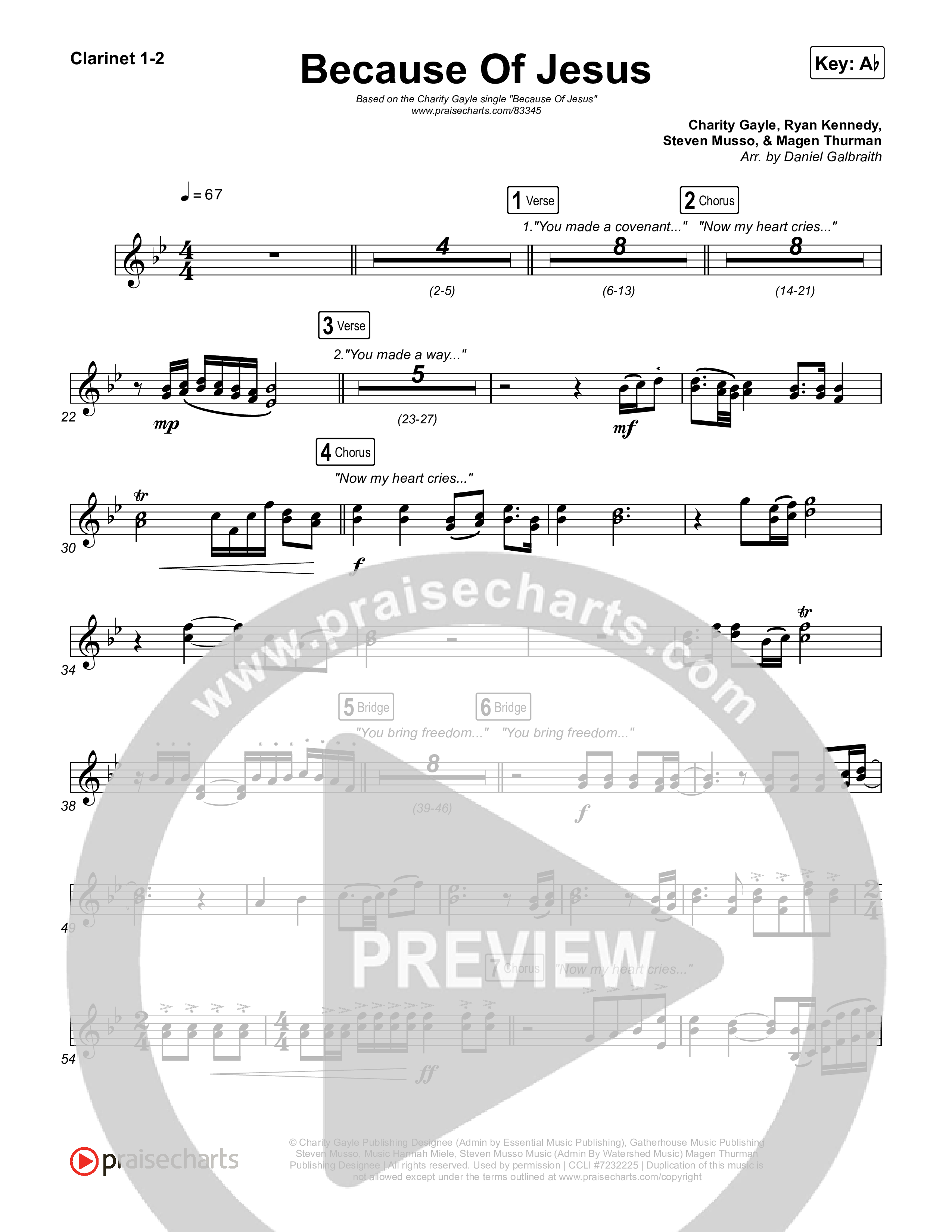 Because Of Jesus (Live) Clarinet 1,2 (Charity Gayle)