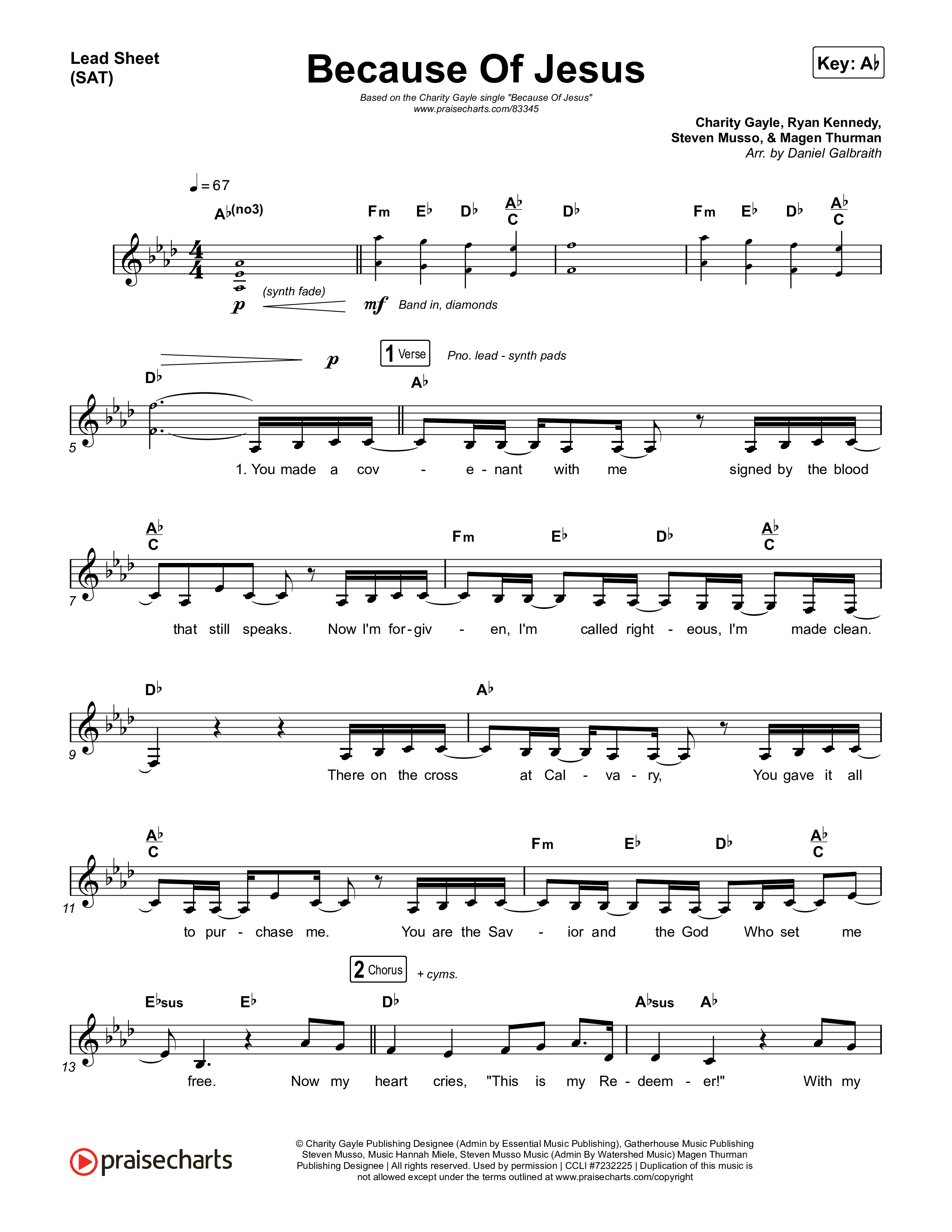 Because Of Jesus (Live) Lead Sheet (SAT) (Charity Gayle)