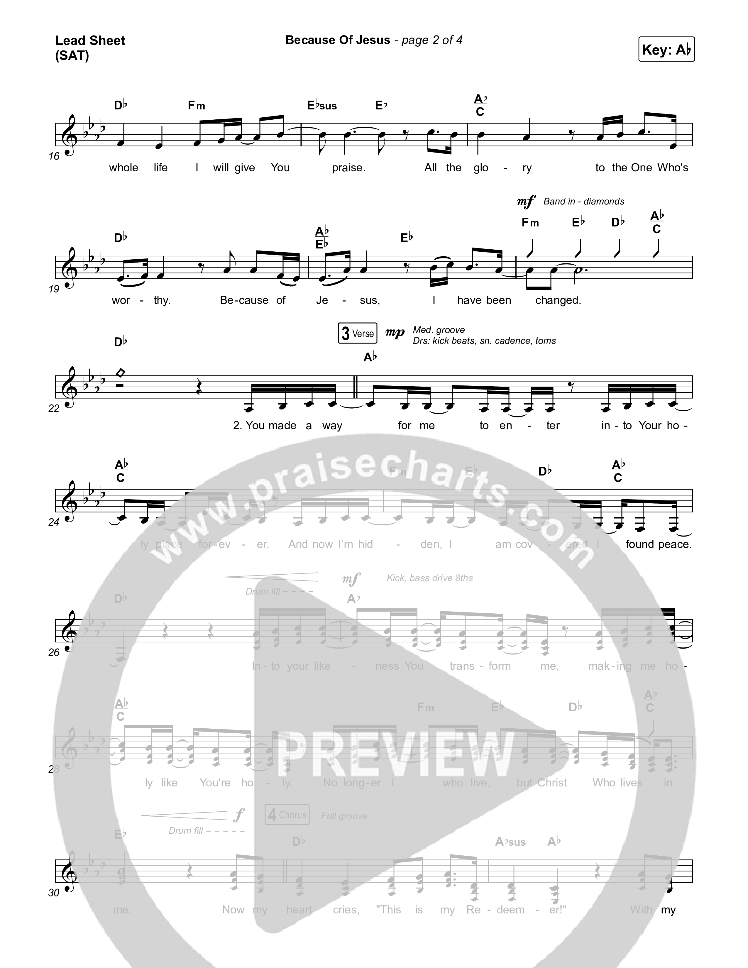 Because Of Jesus (Live) Lead Sheet (SAT) (Charity Gayle)