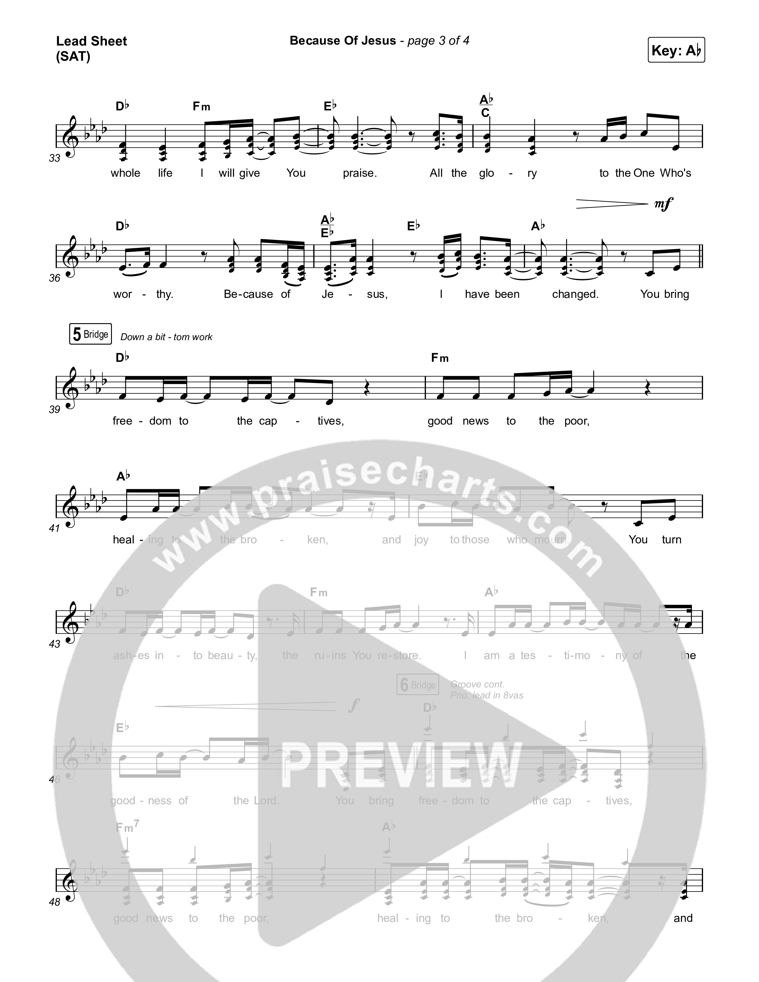 Because Of Jesus (Live) Lead Sheet (SAT) (Charity Gayle)