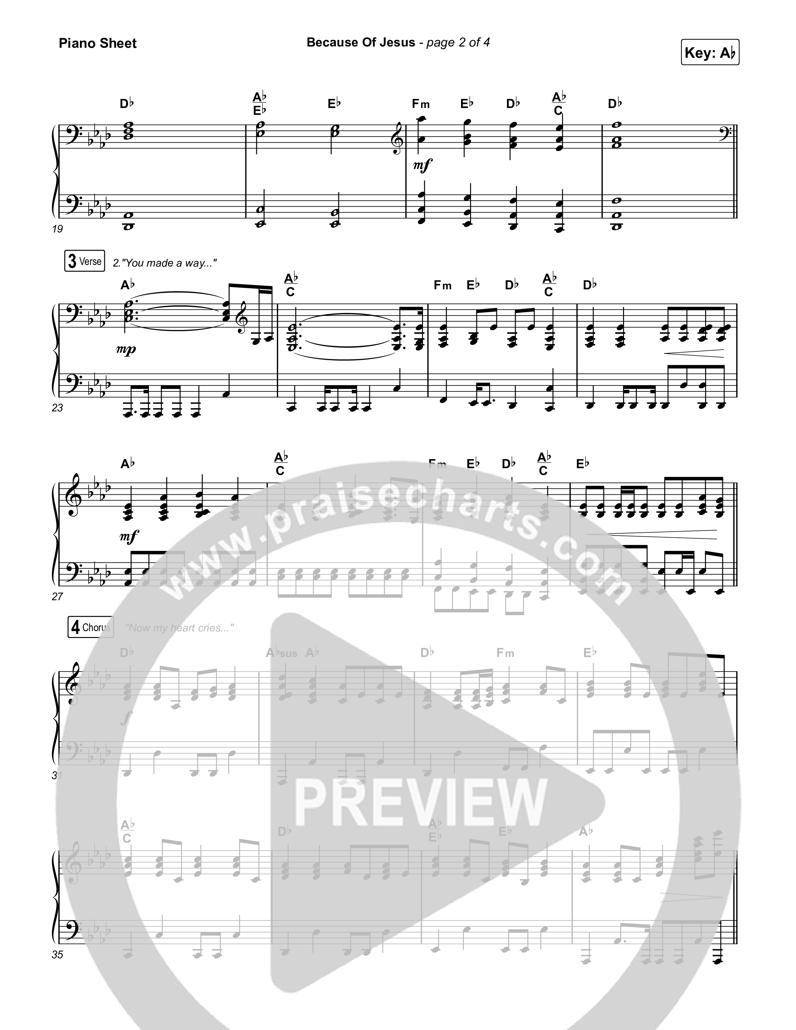 Because Of Jesus (Live) Piano Sheet (Charity Gayle)