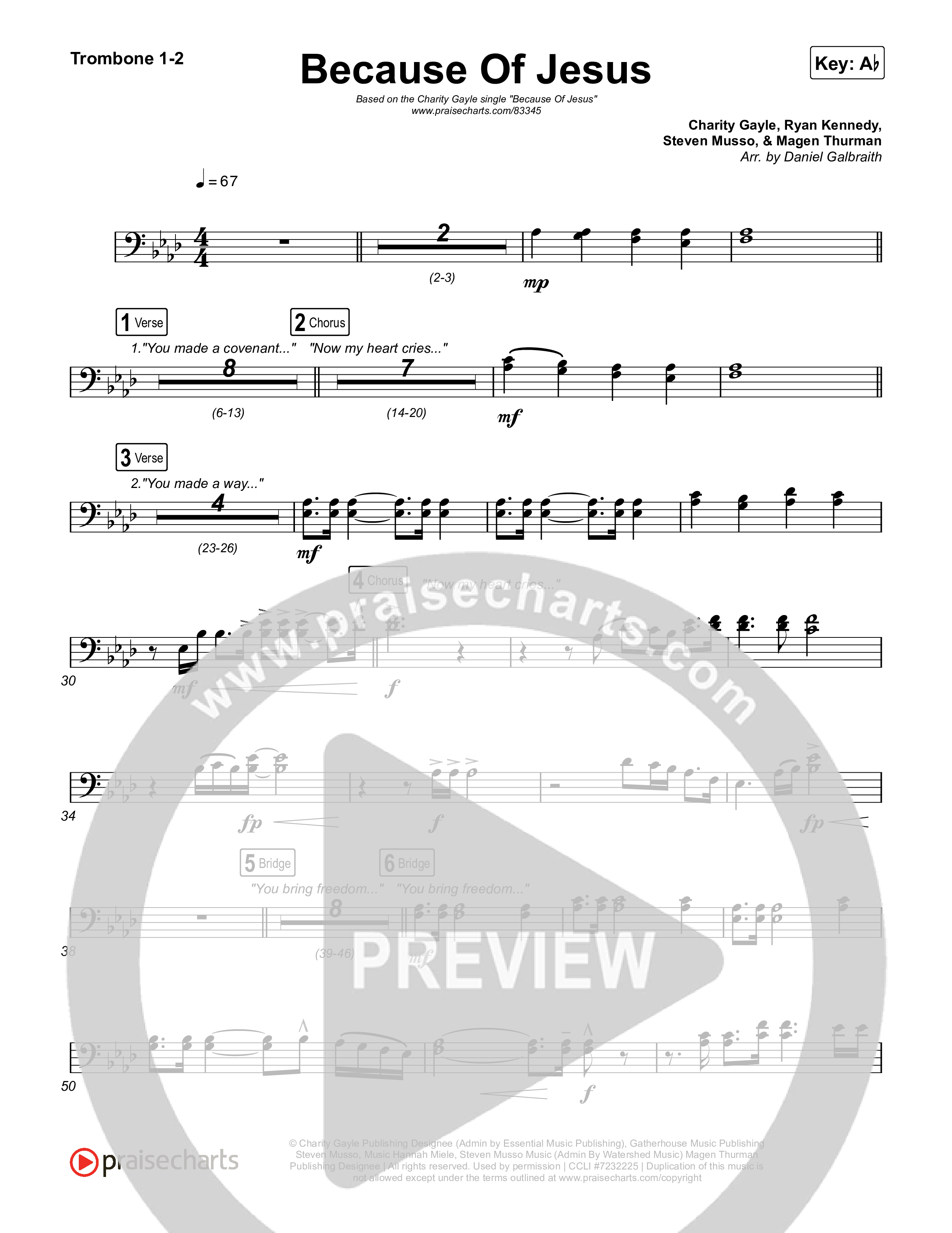 Because Of Jesus (Live) Trombone 1/2 (Charity Gayle)