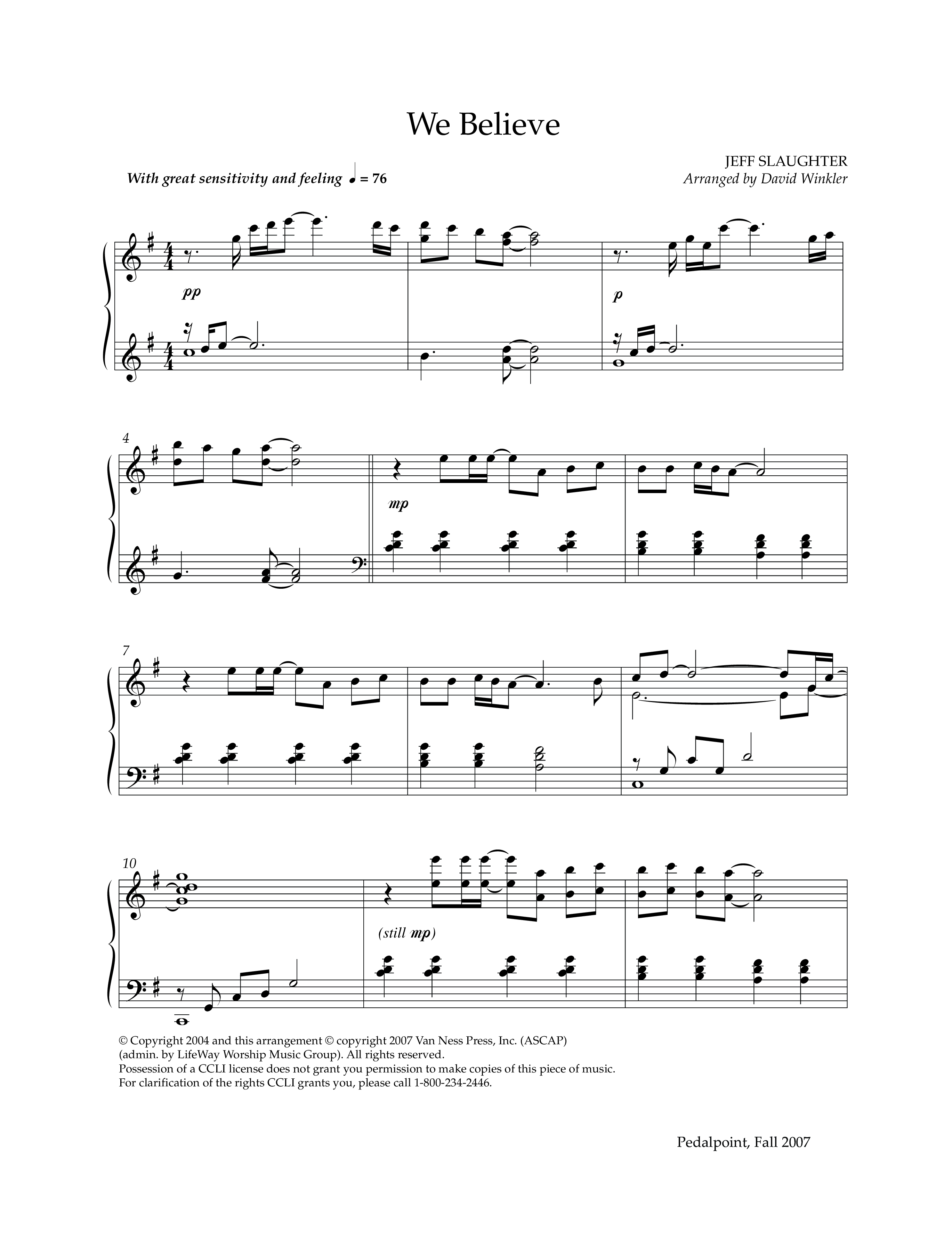 We Believe (Instrumental) Piano Sheet (Lifeway Worship / Arr. David Winkler)