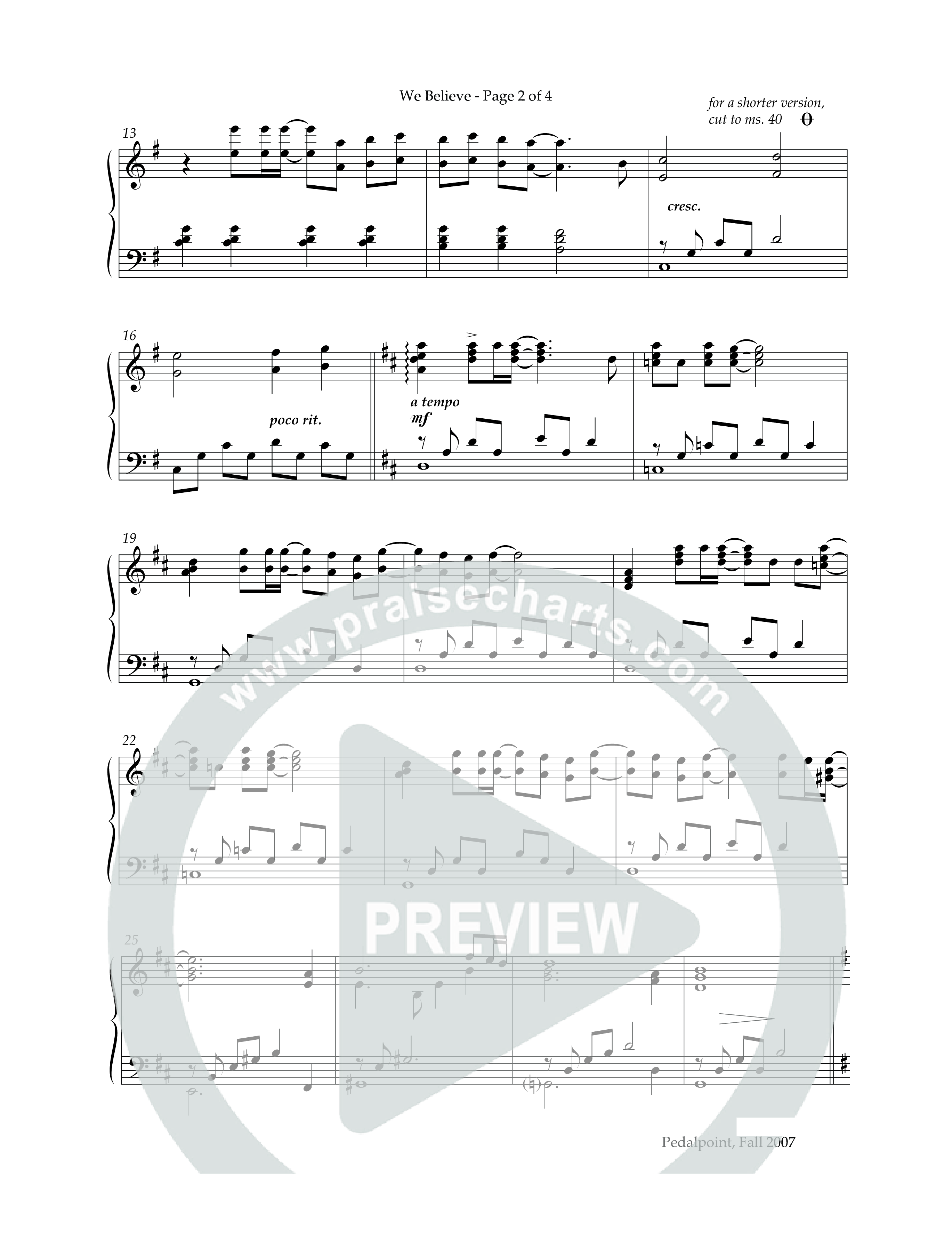 We Believe (Instrumental) Piano Sheet (Lifeway Worship / Arr. David Winkler)