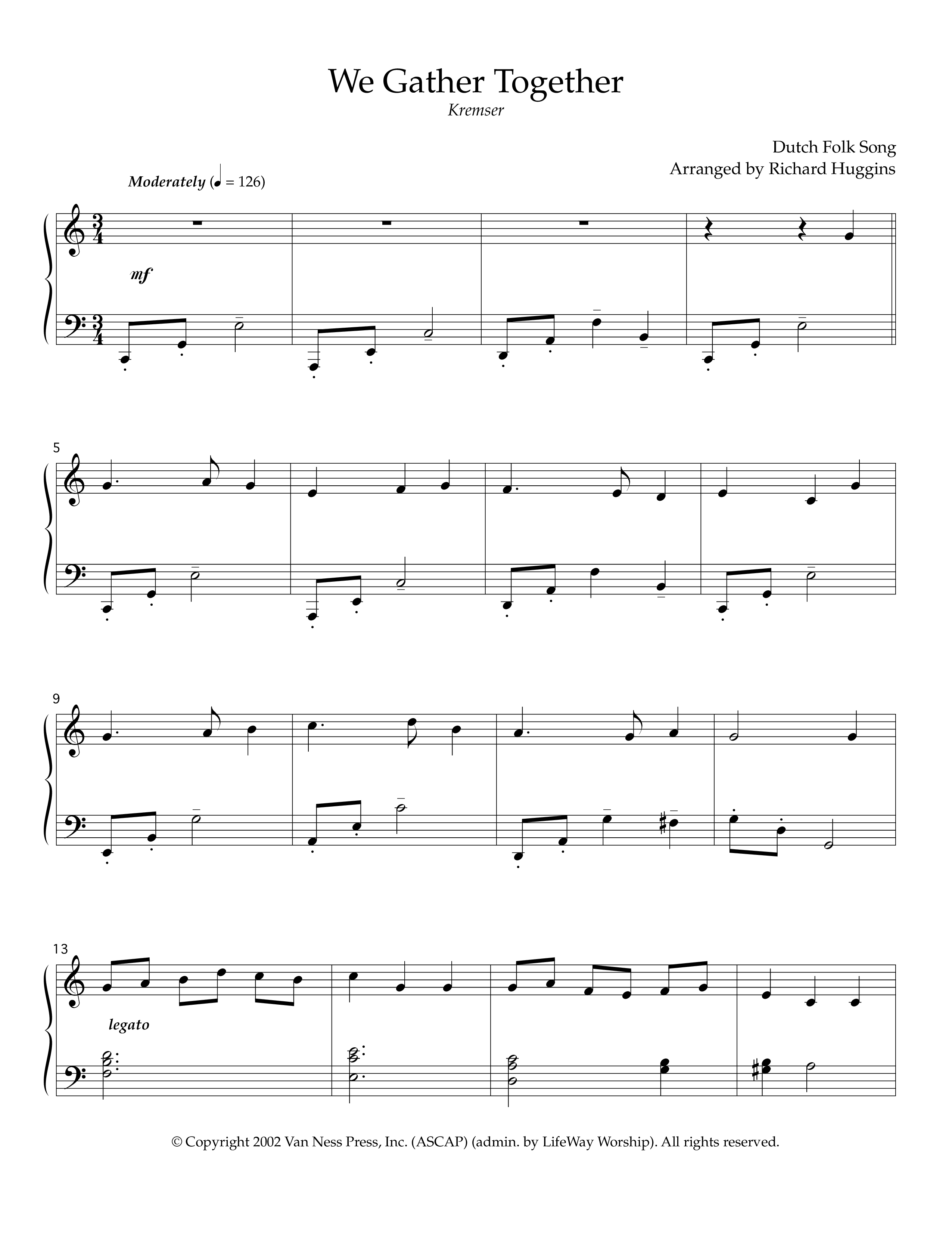 We Gather Together (Instrumental) Piano Sheet (Lifeway Worship / Arr. Richard Huggins)