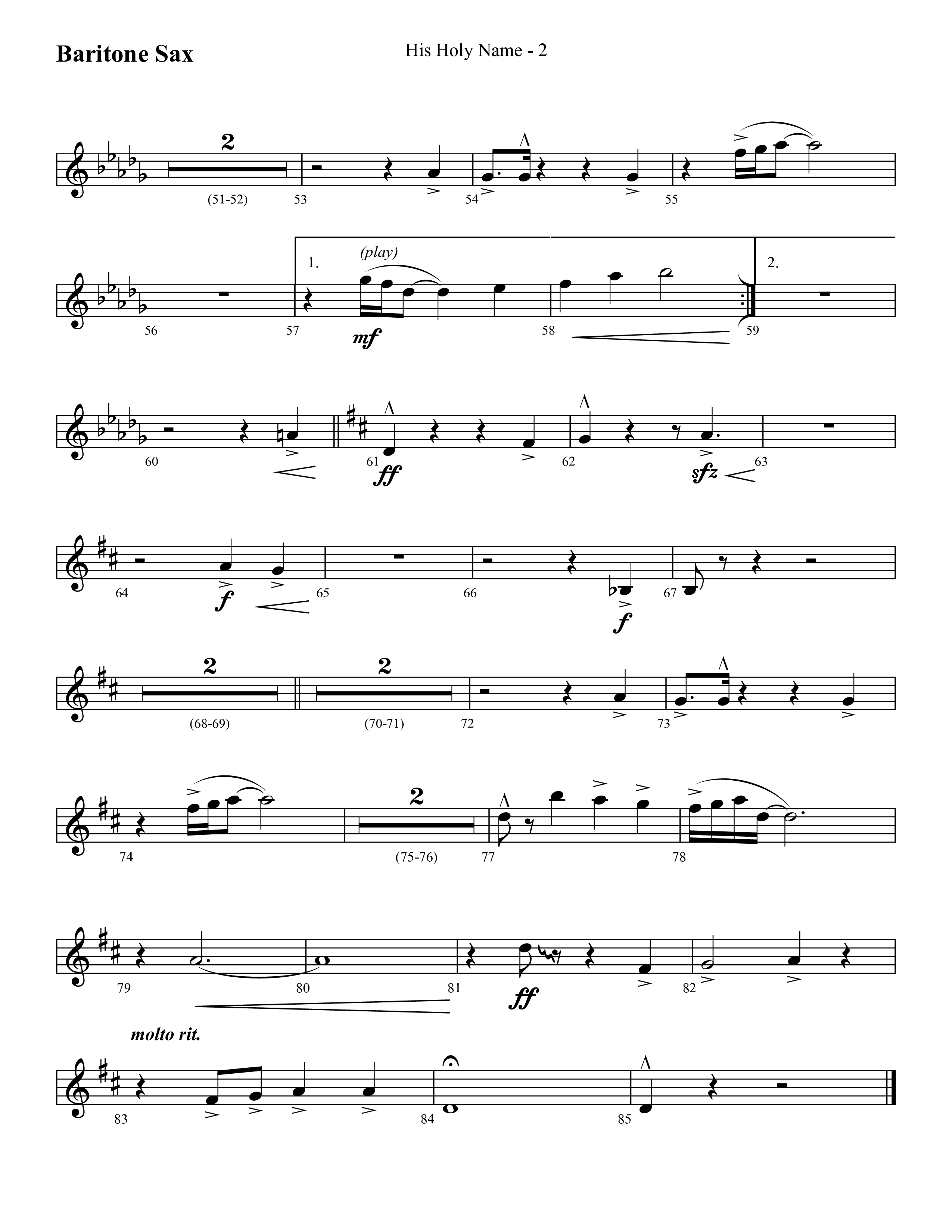 His Holy Name (with Blessed Be The Name) (Choral Anthem SATB) Bari Sax (Lifeway Choral / Arr. Cliff Duren)