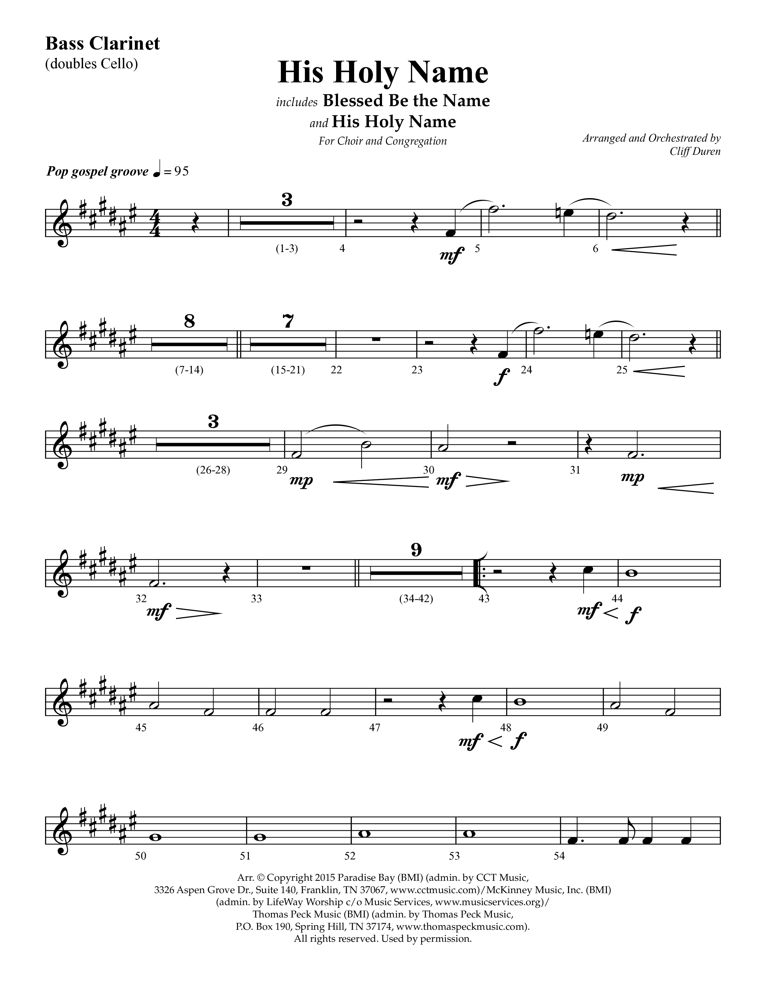 His Holy Name (with Blessed Be The Name) (Choral Anthem SATB) Bass Clarinet (Lifeway Choral / Arr. Cliff Duren)