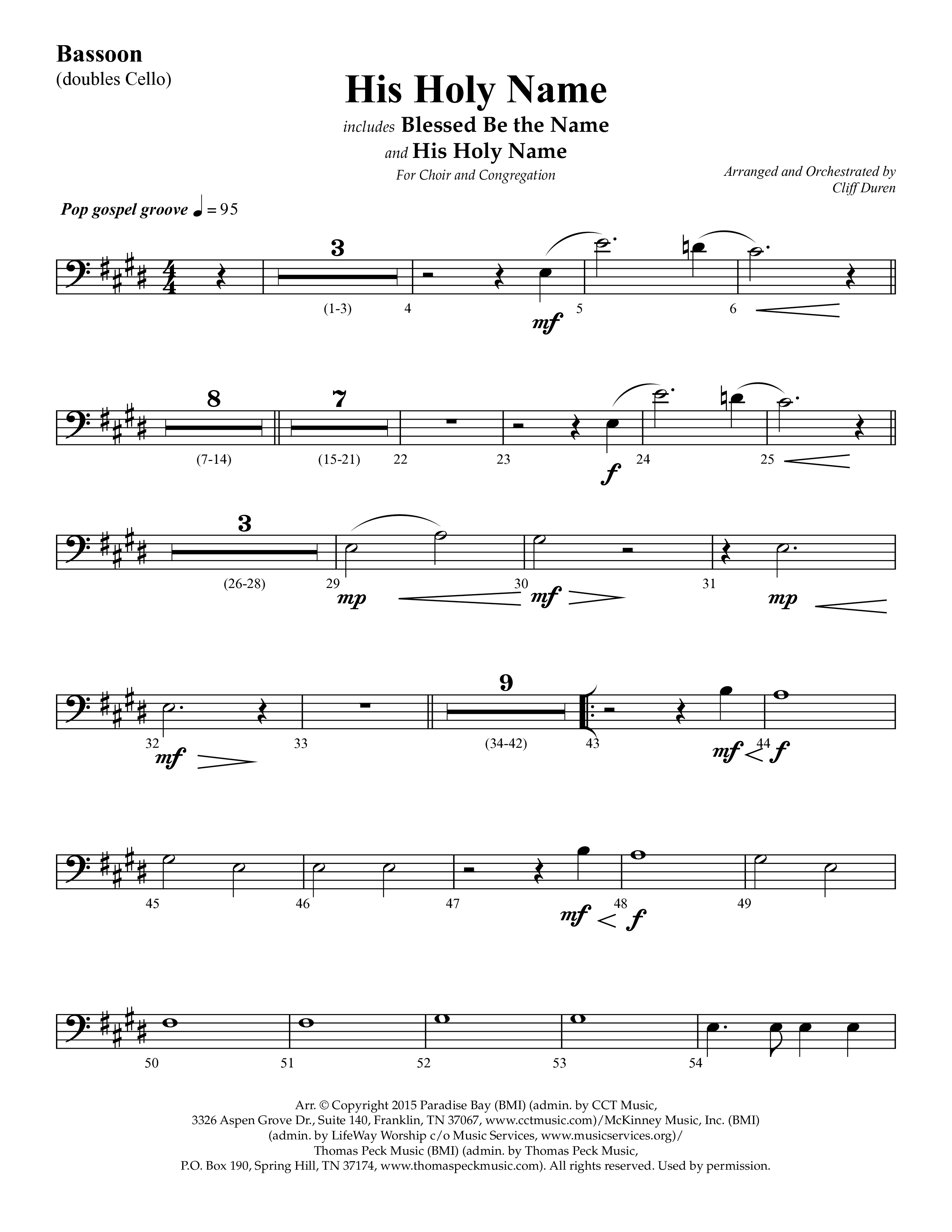 His Holy Name (with Blessed Be The Name) (Choral Anthem SATB) Bassoon (Lifeway Choral / Arr. Cliff Duren)