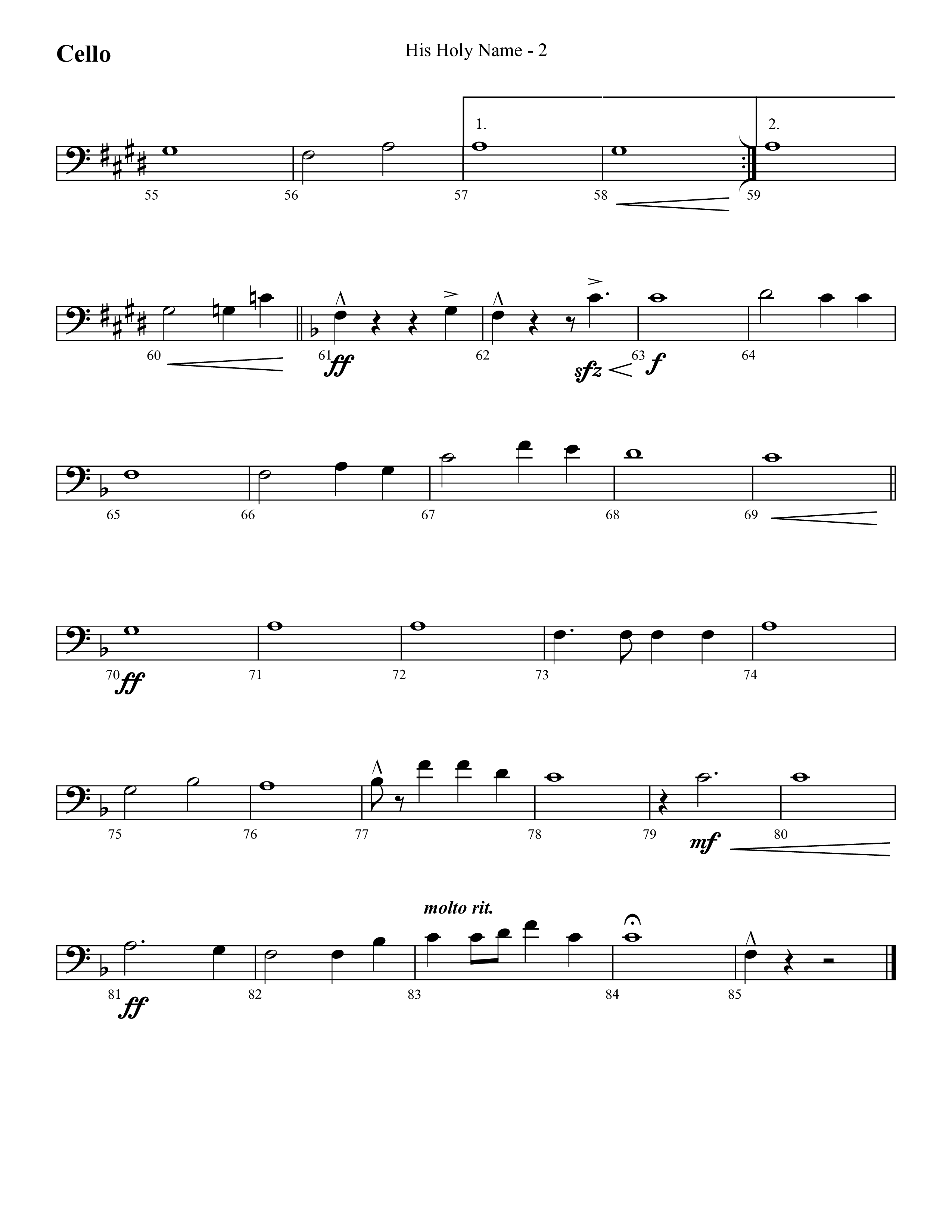 His Holy Name (with Blessed Be The Name) (Choral Anthem SATB) Cello (Lifeway Choral / Arr. Cliff Duren)