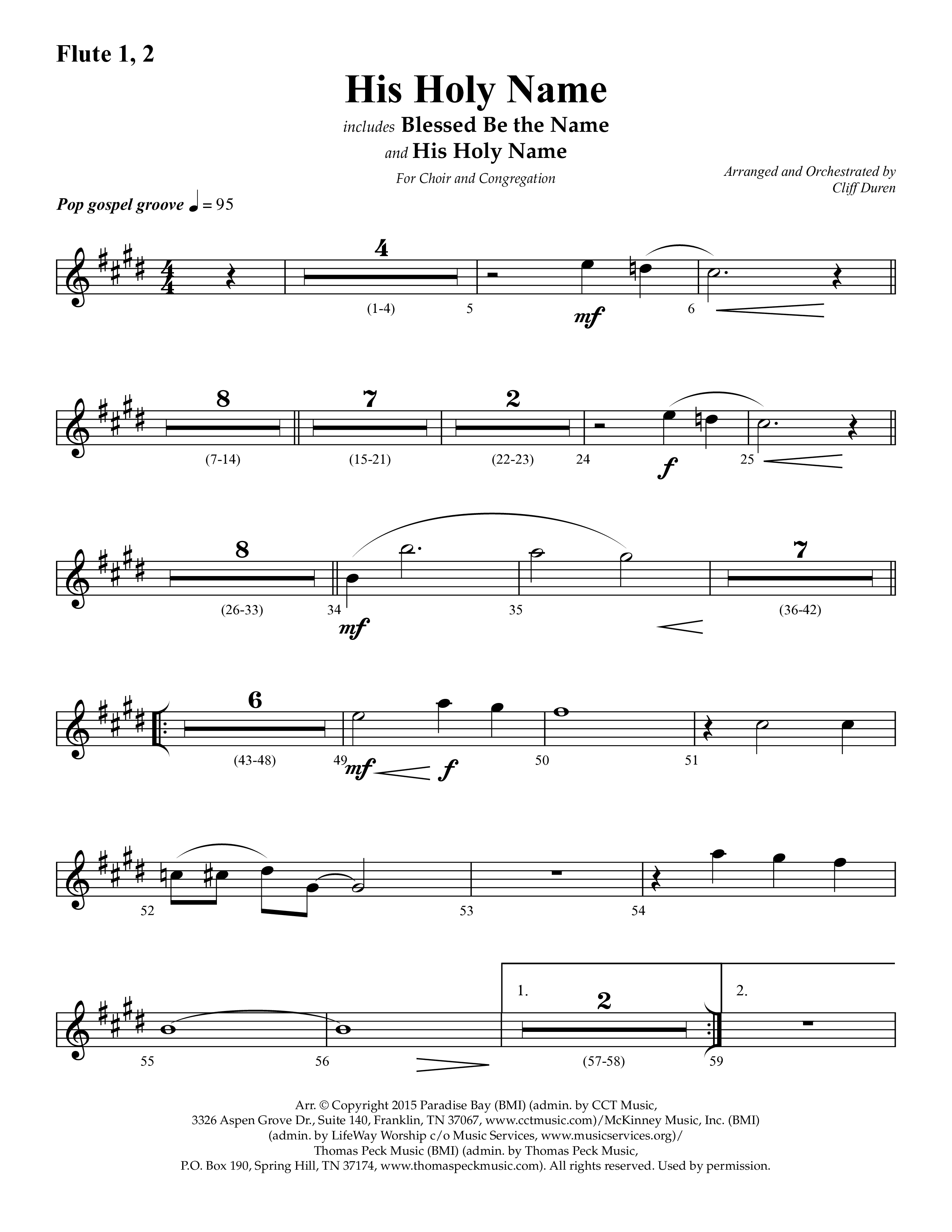 His Holy Name (with Blessed Be The Name) (Choral Anthem SATB) Flute 1/2 (Lifeway Choral / Arr. Cliff Duren)