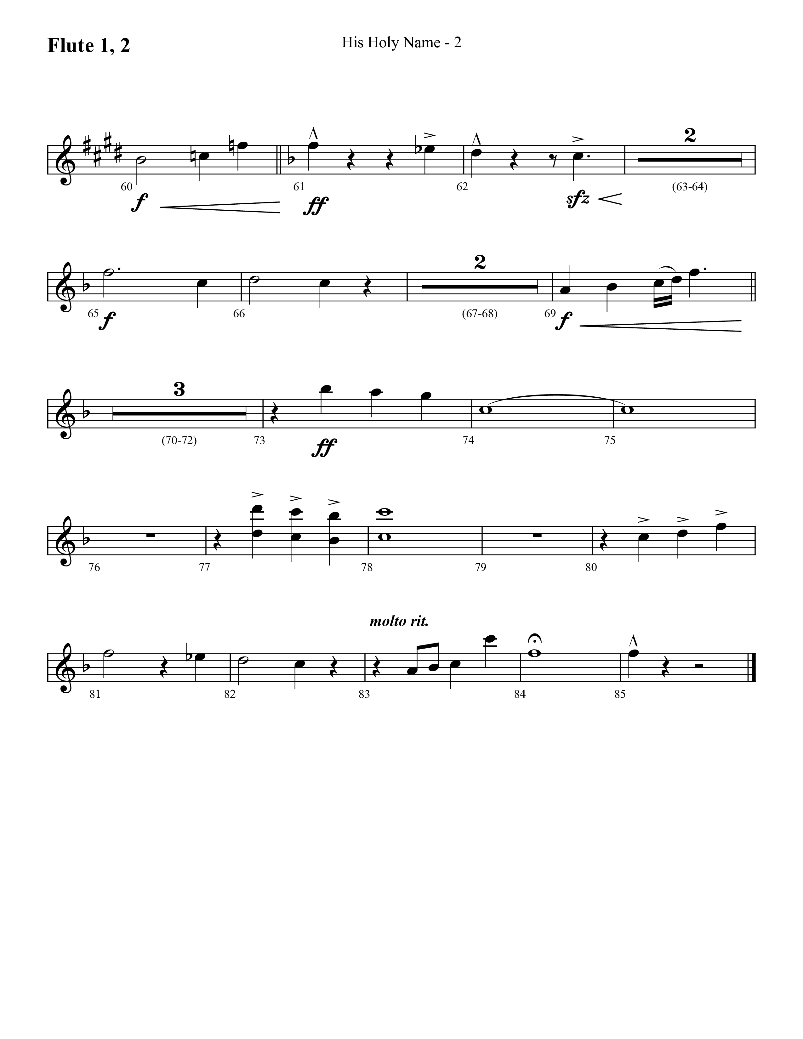 His Holy Name (with Blessed Be The Name) (Choral Anthem SATB) Flute 1/2 (Lifeway Choral / Arr. Cliff Duren)