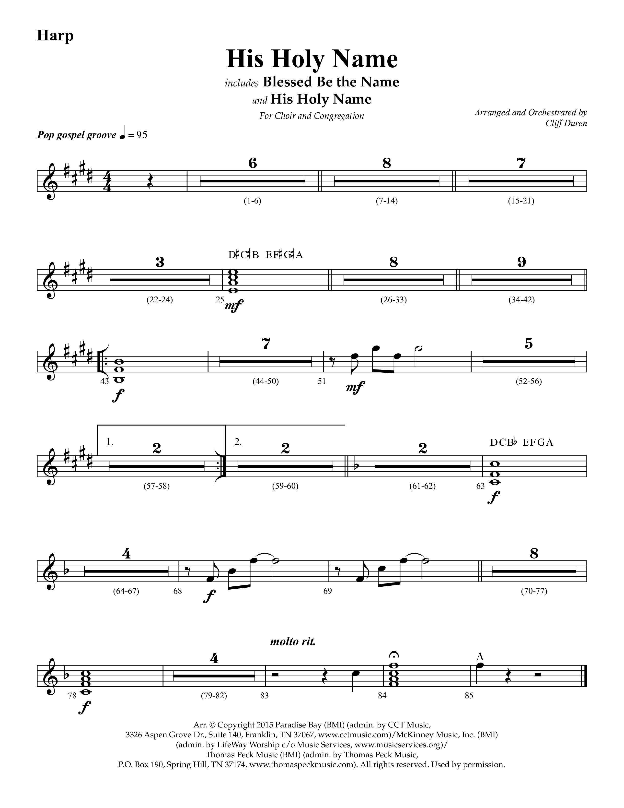 His Holy Name (with Blessed Be The Name) (Choral Anthem SATB) Harp (Lifeway Choral / Arr. Cliff Duren)