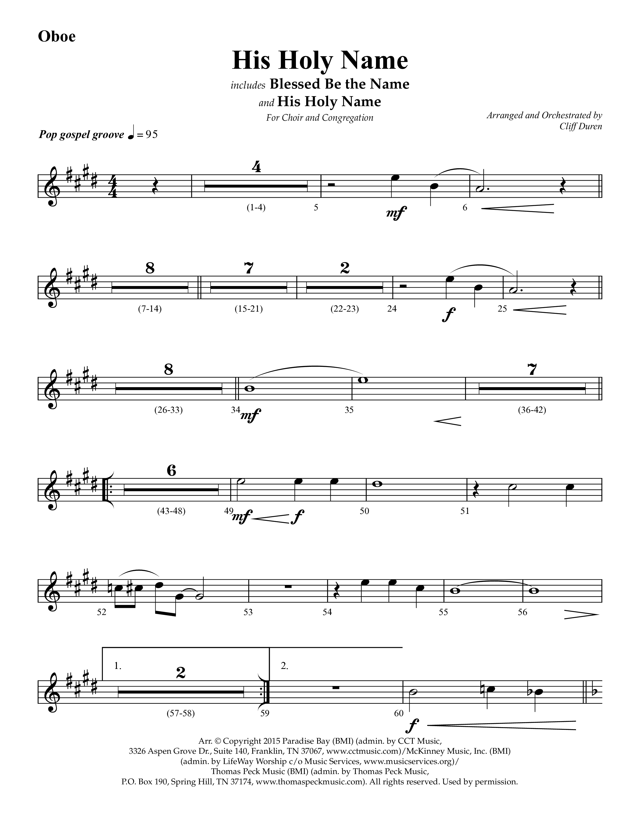 His Holy Name (with Blessed Be The Name) (Choral Anthem SATB) Oboe (Lifeway Choral / Arr. Cliff Duren)