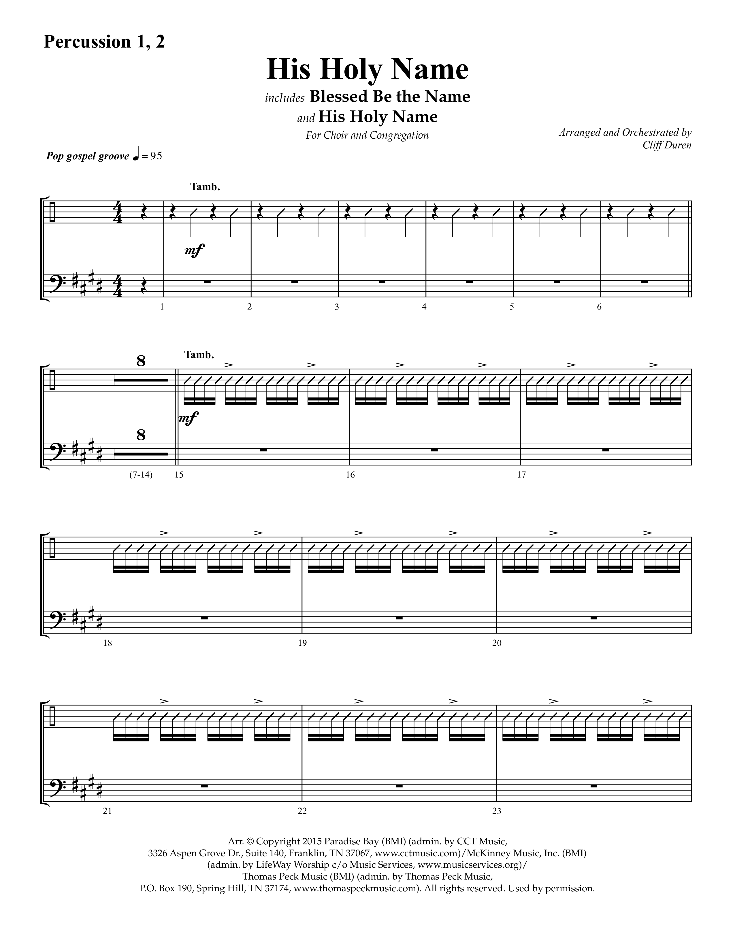His Holy Name (with Blessed Be The Name) (Choral Anthem SATB) Percussion 1/2 (Lifeway Choral / Arr. Cliff Duren)