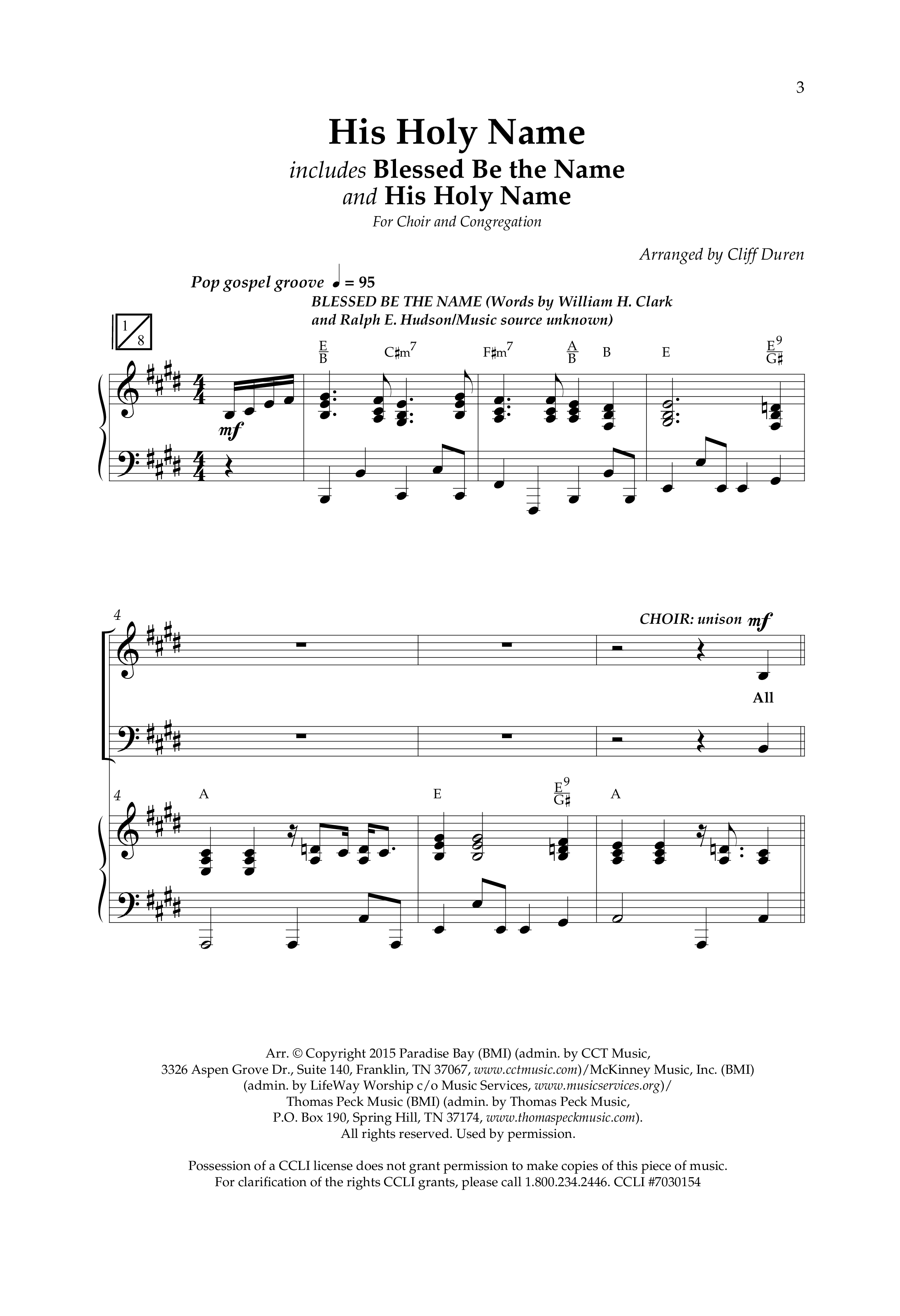 His Holy Name (with Blessed Be The Name) (Choral Anthem SATB) Anthem (SATB/Piano) (Lifeway Choral / Arr. Cliff Duren)