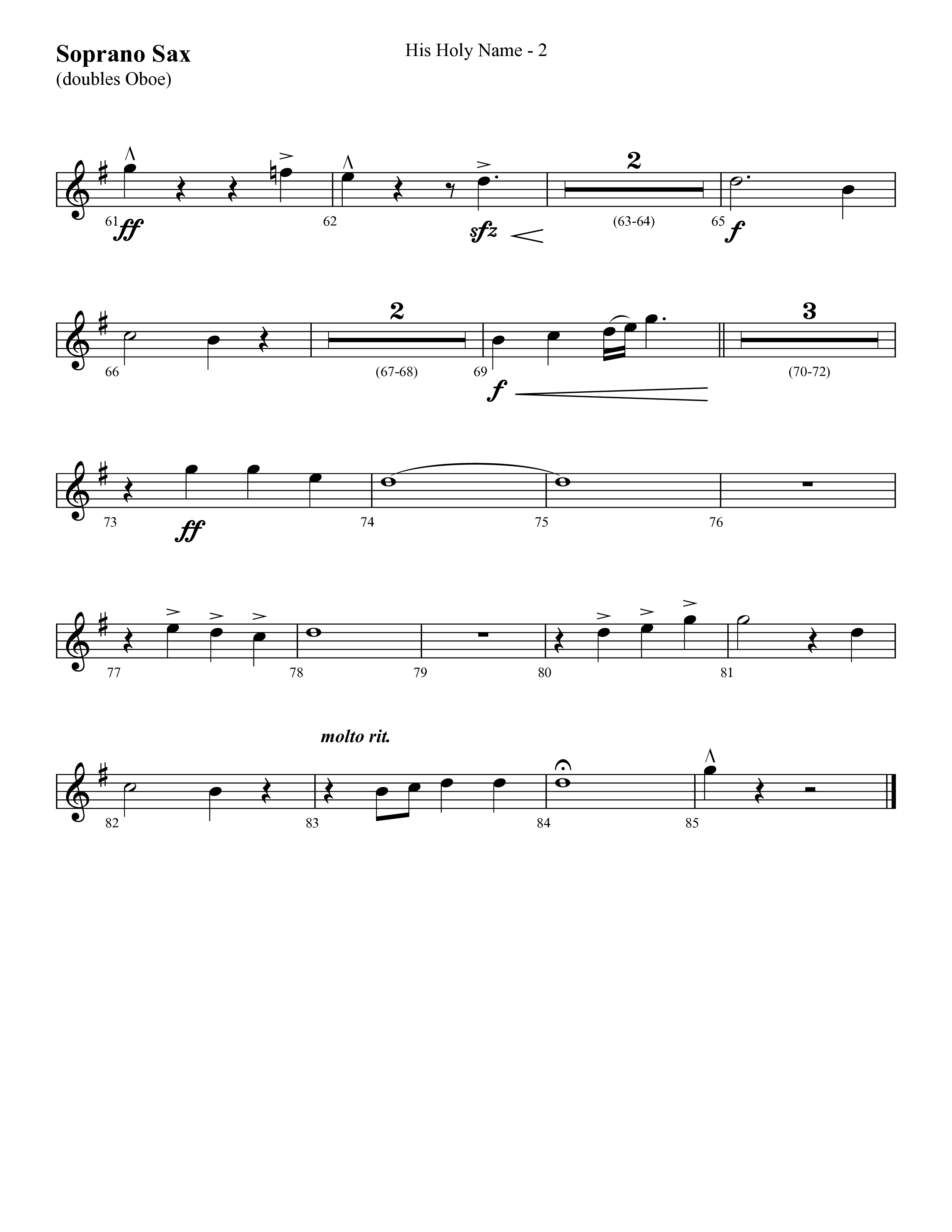 His Holy Name (with Blessed Be The Name) (Choral Anthem SATB) Soprano Sax (Lifeway Choral / Arr. Cliff Duren)