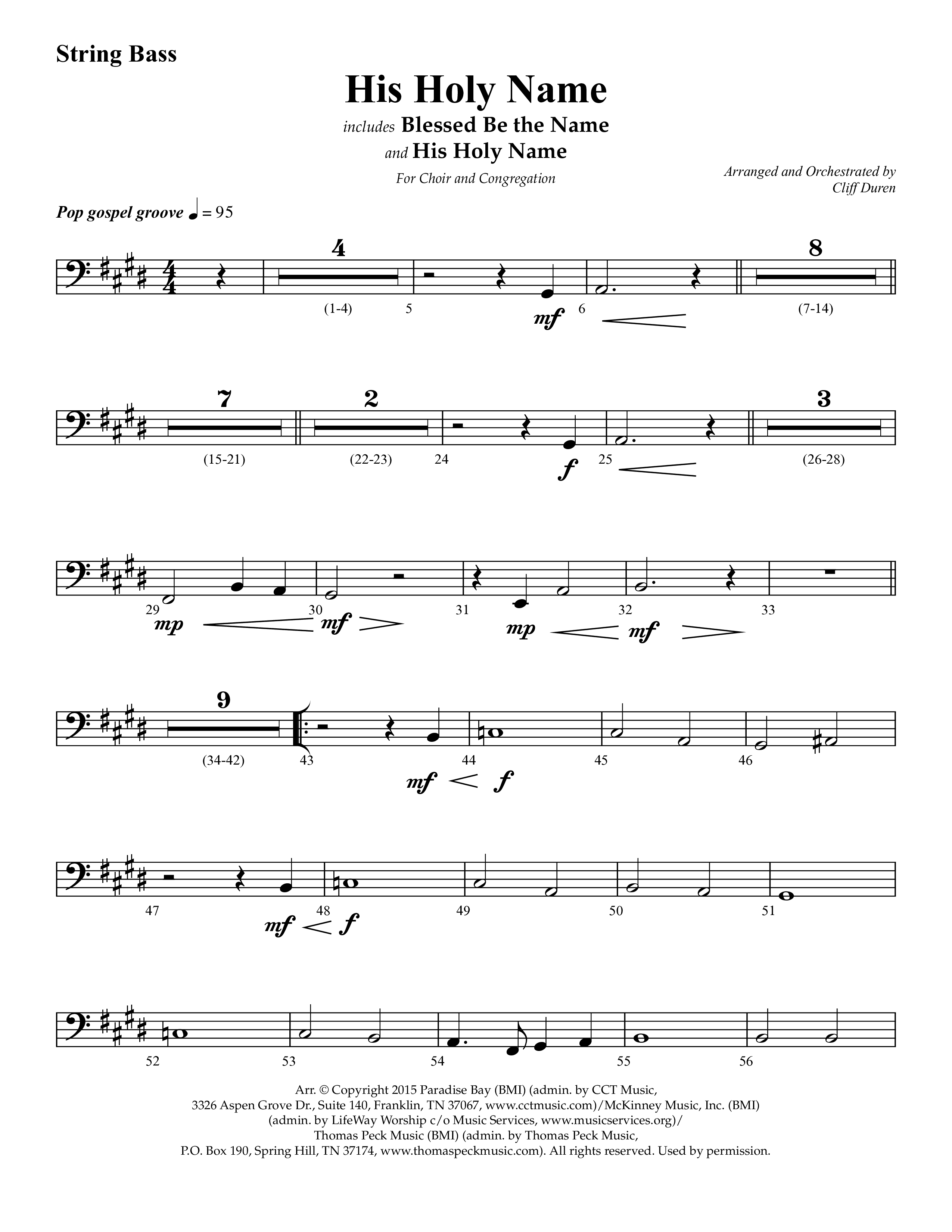 His Holy Name (with Blessed Be The Name) (Choral Anthem SATB) String Bass (Lifeway Choral / Arr. Cliff Duren)