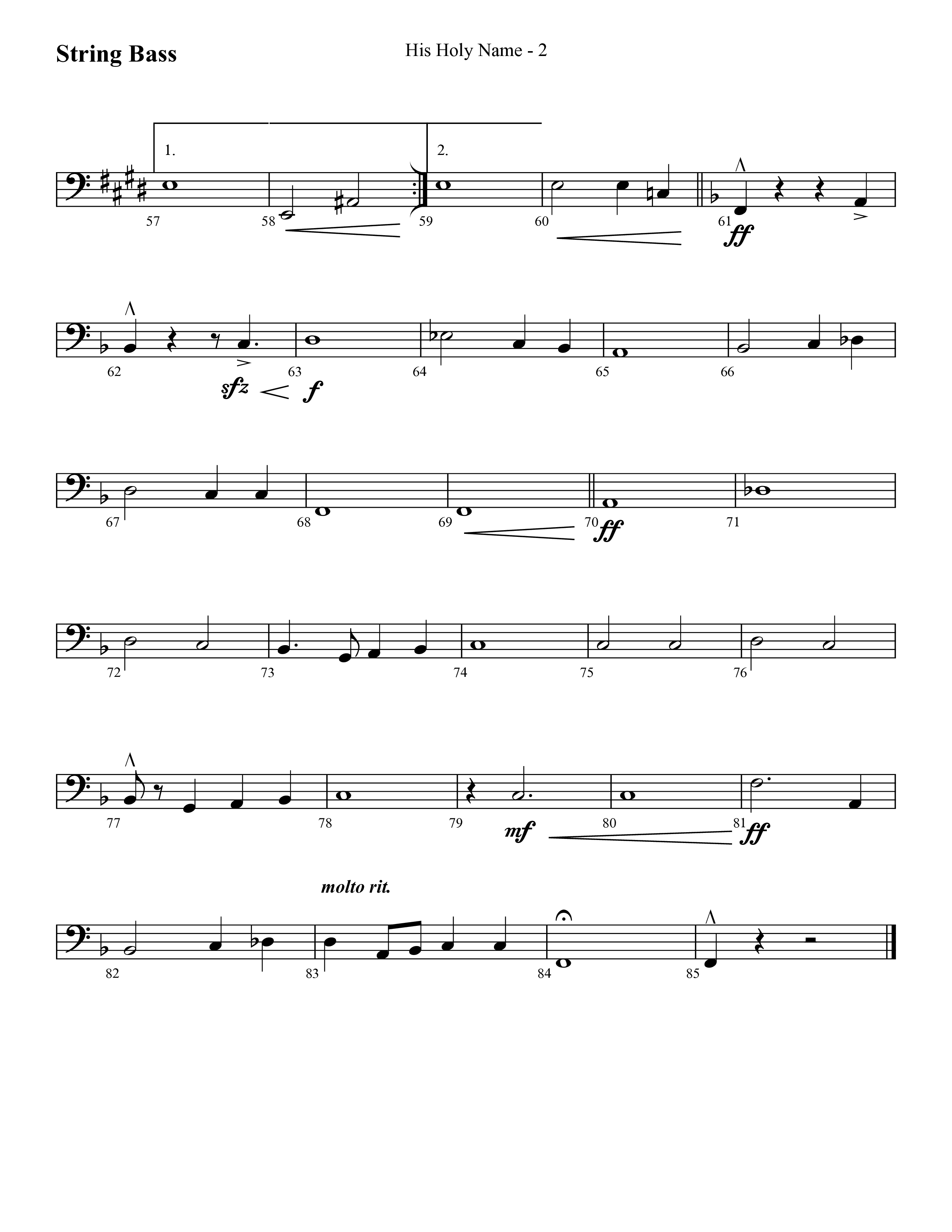 His Holy Name (with Blessed Be The Name) (Choral Anthem SATB) String Bass (Lifeway Choral / Arr. Cliff Duren)