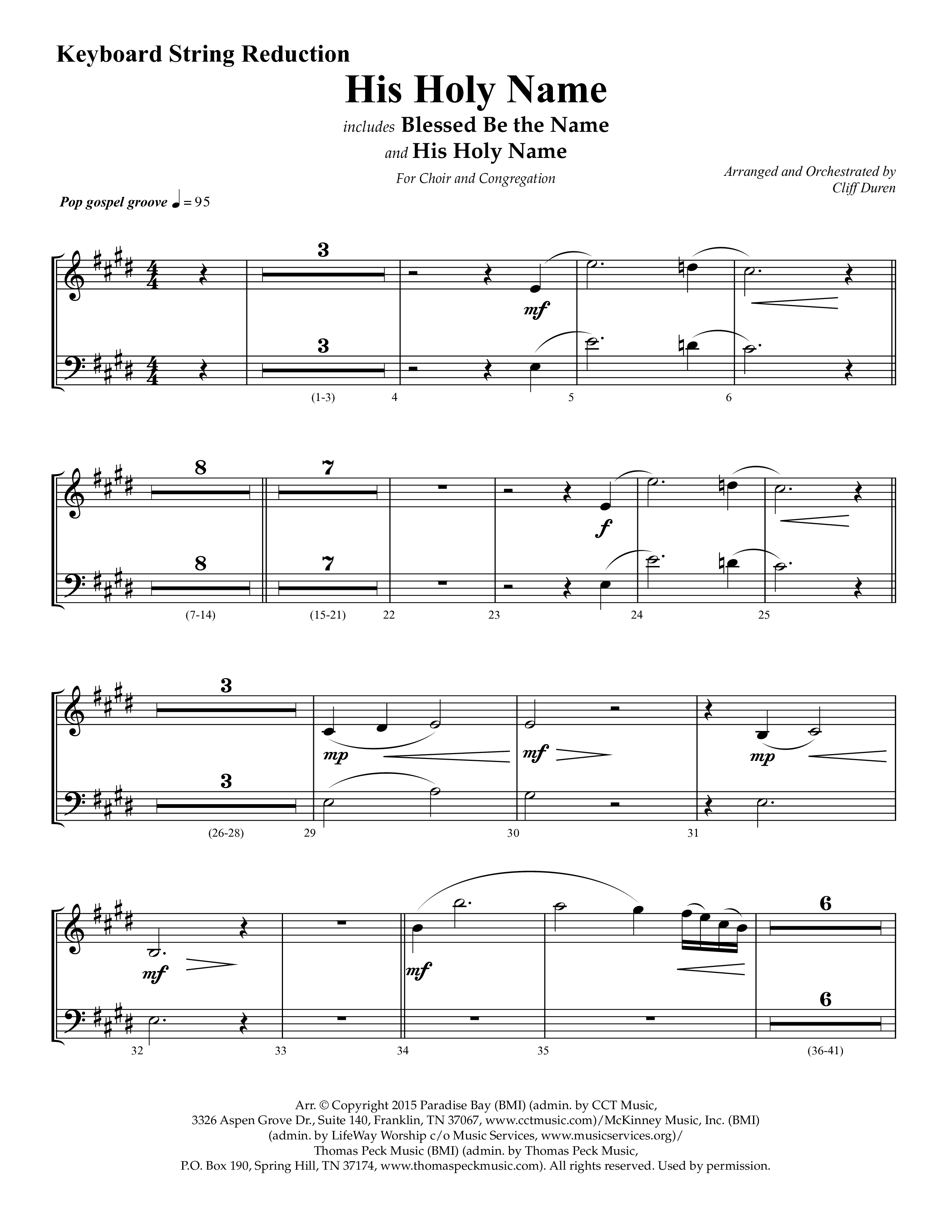 His Holy Name (with Blessed Be The Name) (Choral Anthem SATB) String Reduction (Lifeway Choral / Arr. Cliff Duren)