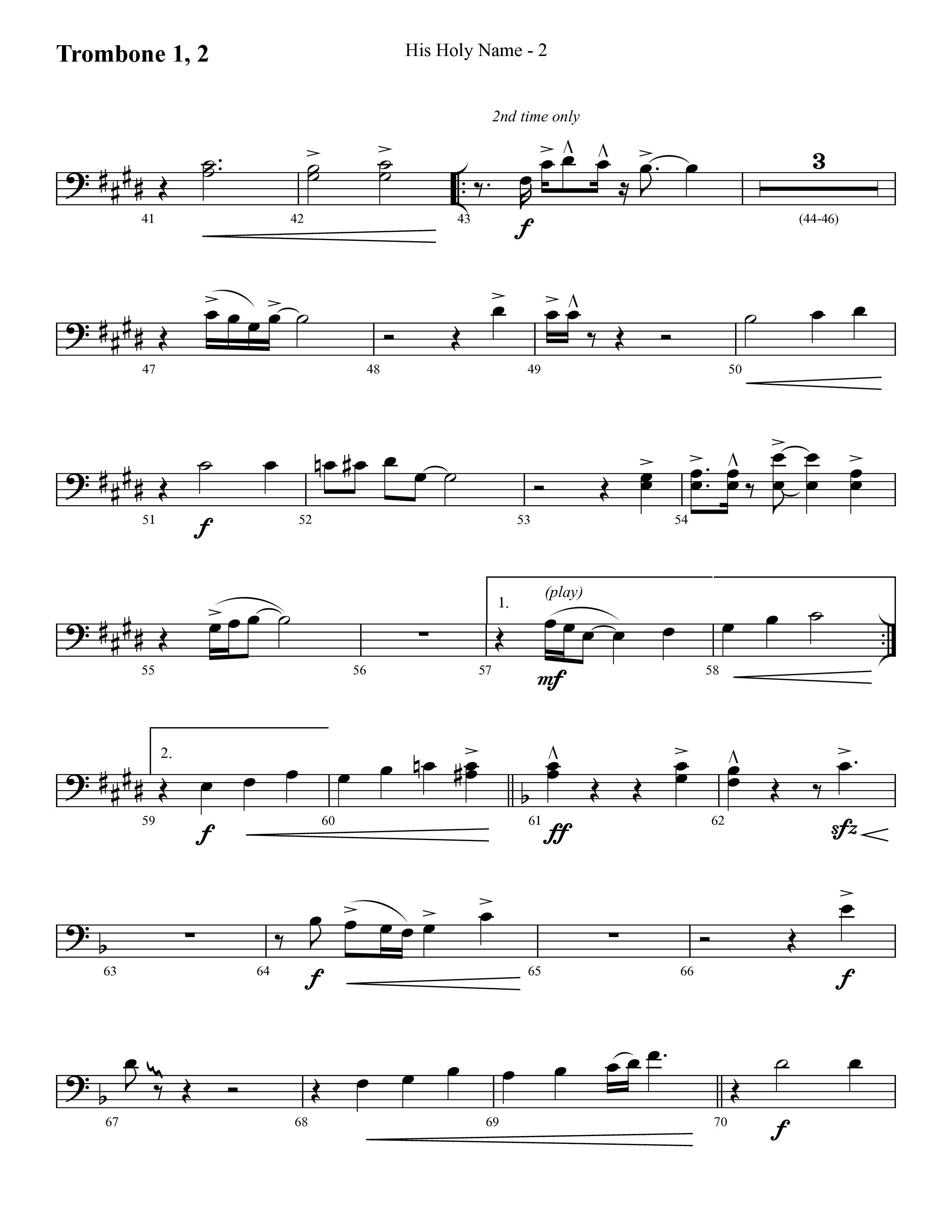 His Holy Name (with Blessed Be The Name) (Choral Anthem SATB) Trombone 1/2 (Lifeway Choral / Arr. Cliff Duren)