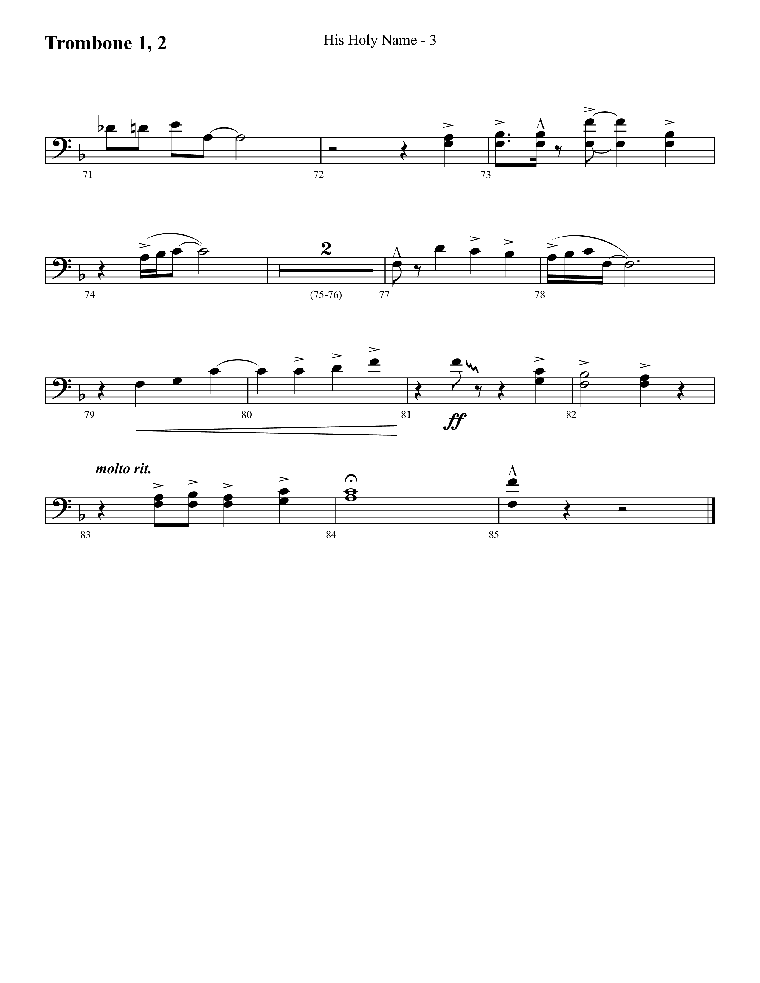 His Holy Name (with Blessed Be The Name) (Choral Anthem SATB) Trombone 1/2 (Lifeway Choral / Arr. Cliff Duren)