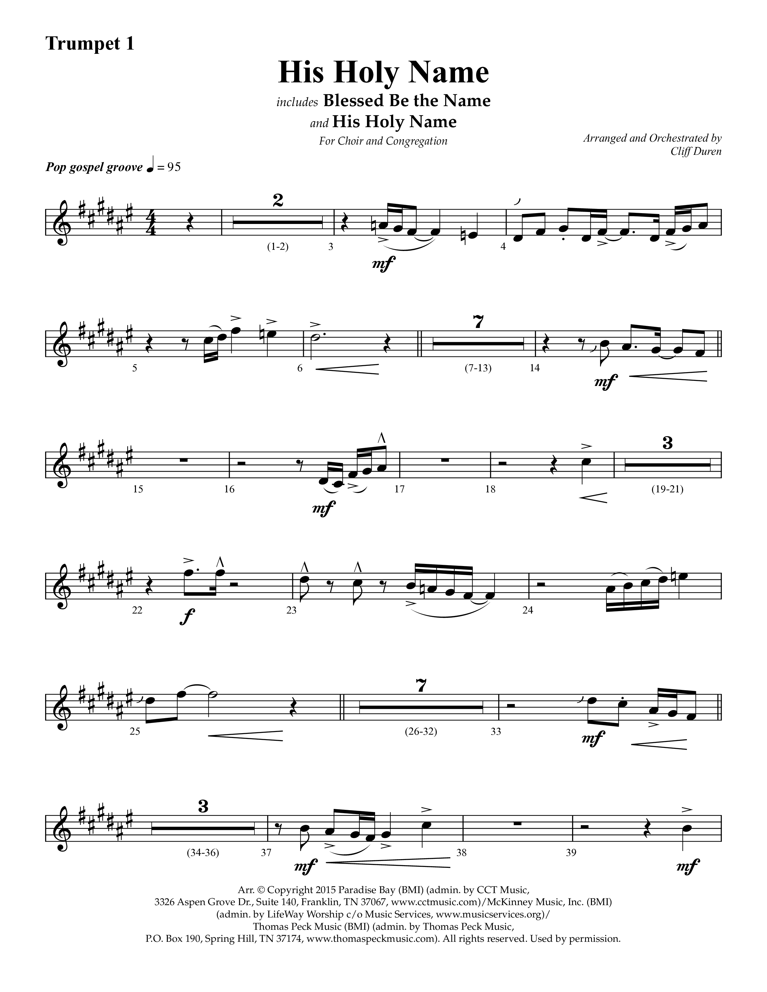 His Holy Name (with Blessed Be The Name) (Choral Anthem SATB) Trumpet 1 (Lifeway Choral / Arr. Cliff Duren)