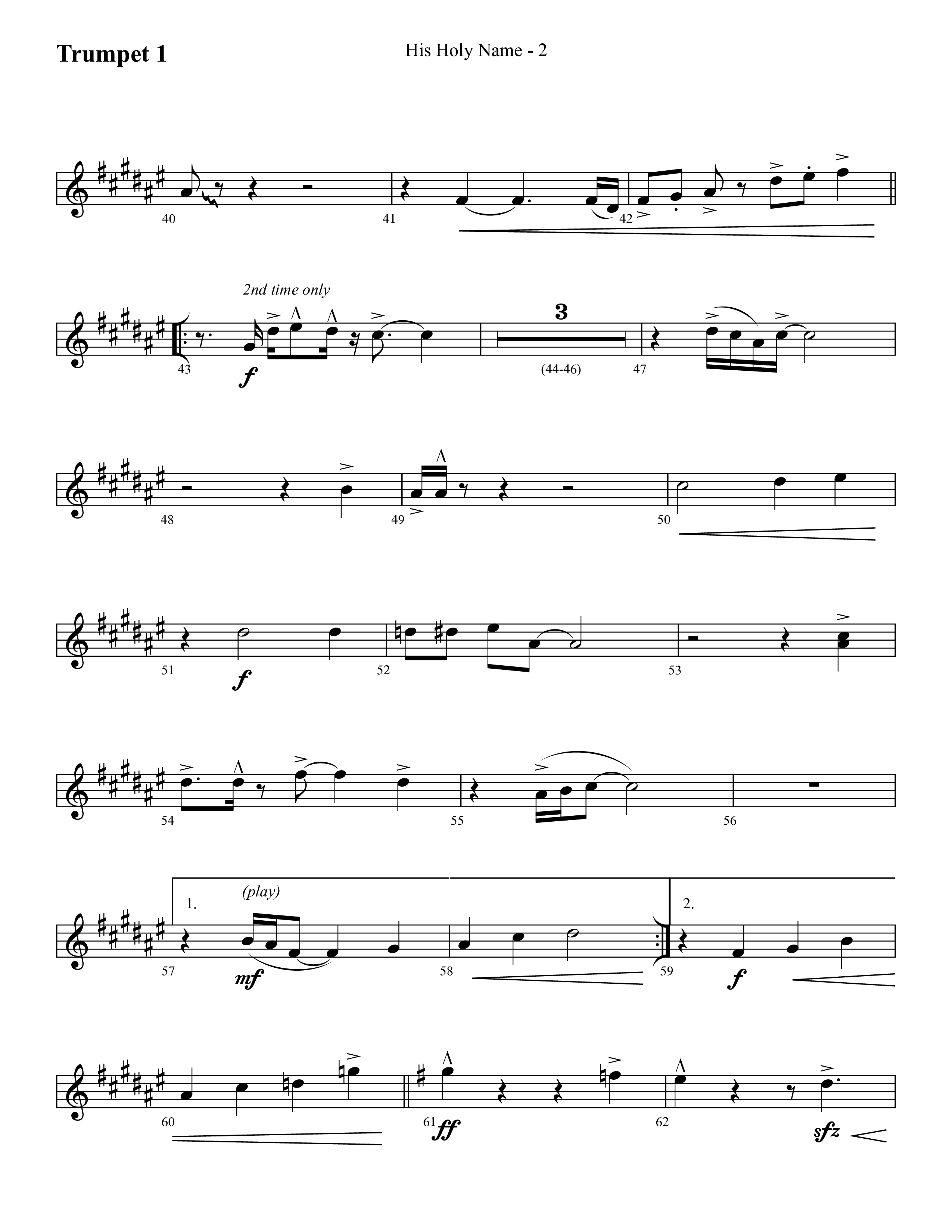 His Holy Name (with Blessed Be The Name) (Choral Anthem SATB) Trumpet 1 (Lifeway Choral / Arr. Cliff Duren)