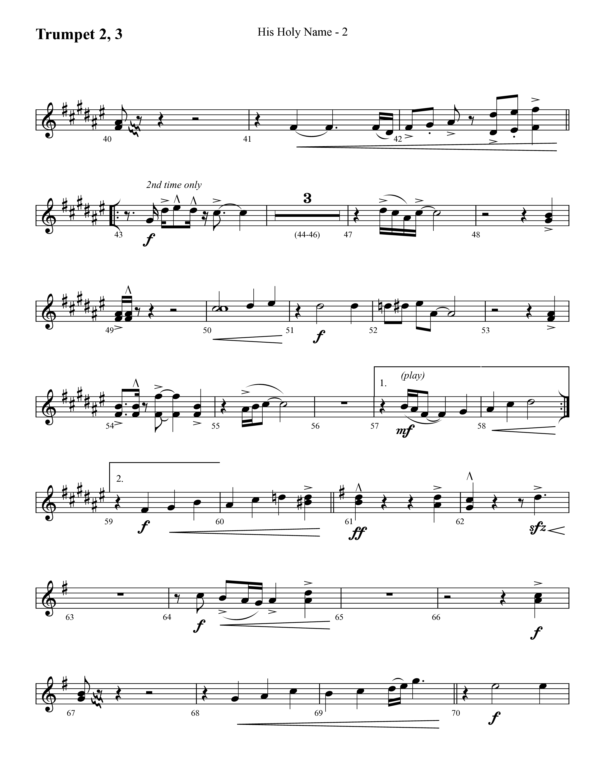His Holy Name (with Blessed Be The Name) (Choral Anthem SATB) Trumpet 2/3 (Lifeway Choral / Arr. Cliff Duren)