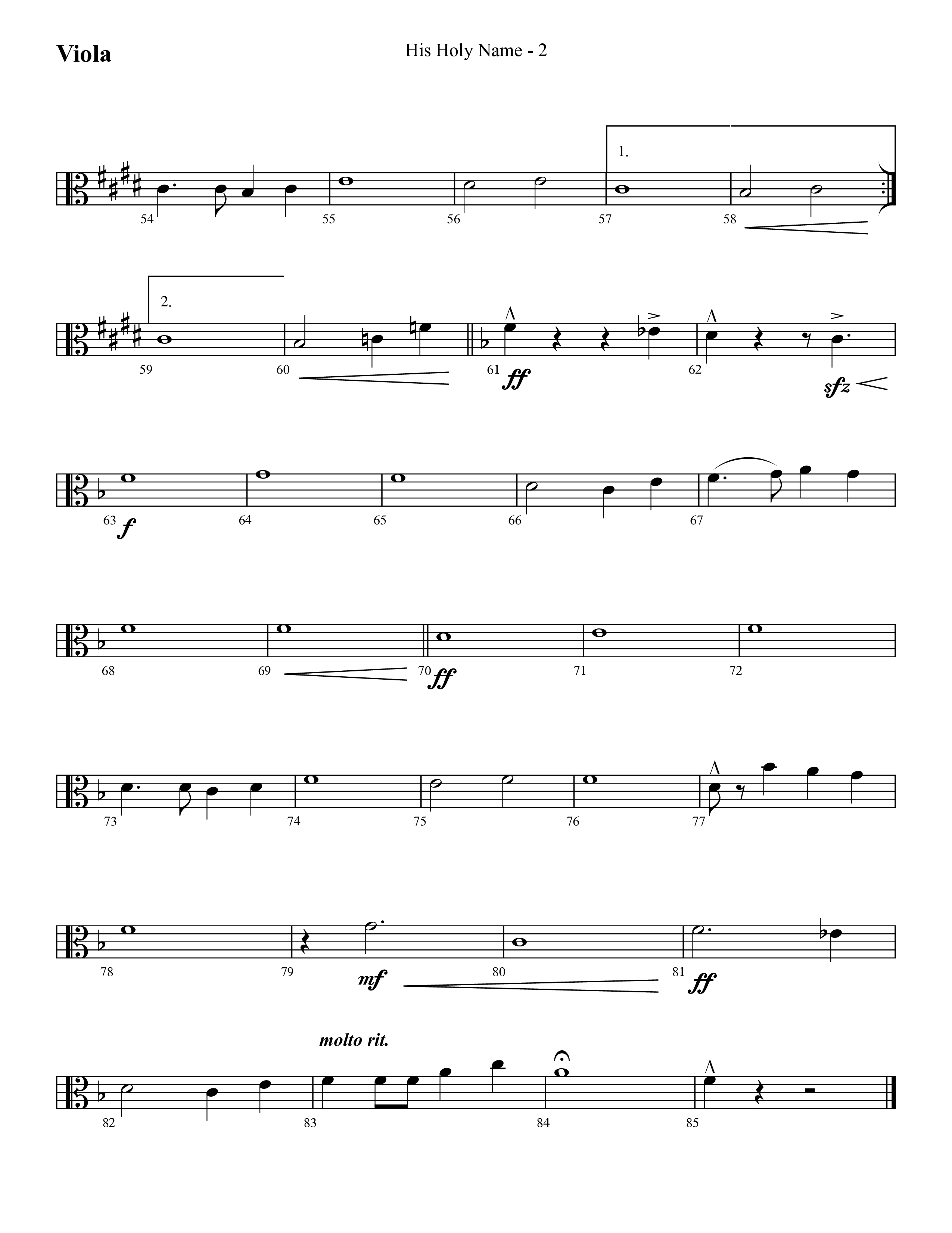 His Holy Name (with Blessed Be The Name) (Choral Anthem SATB) Viola (Lifeway Choral / Arr. Cliff Duren)