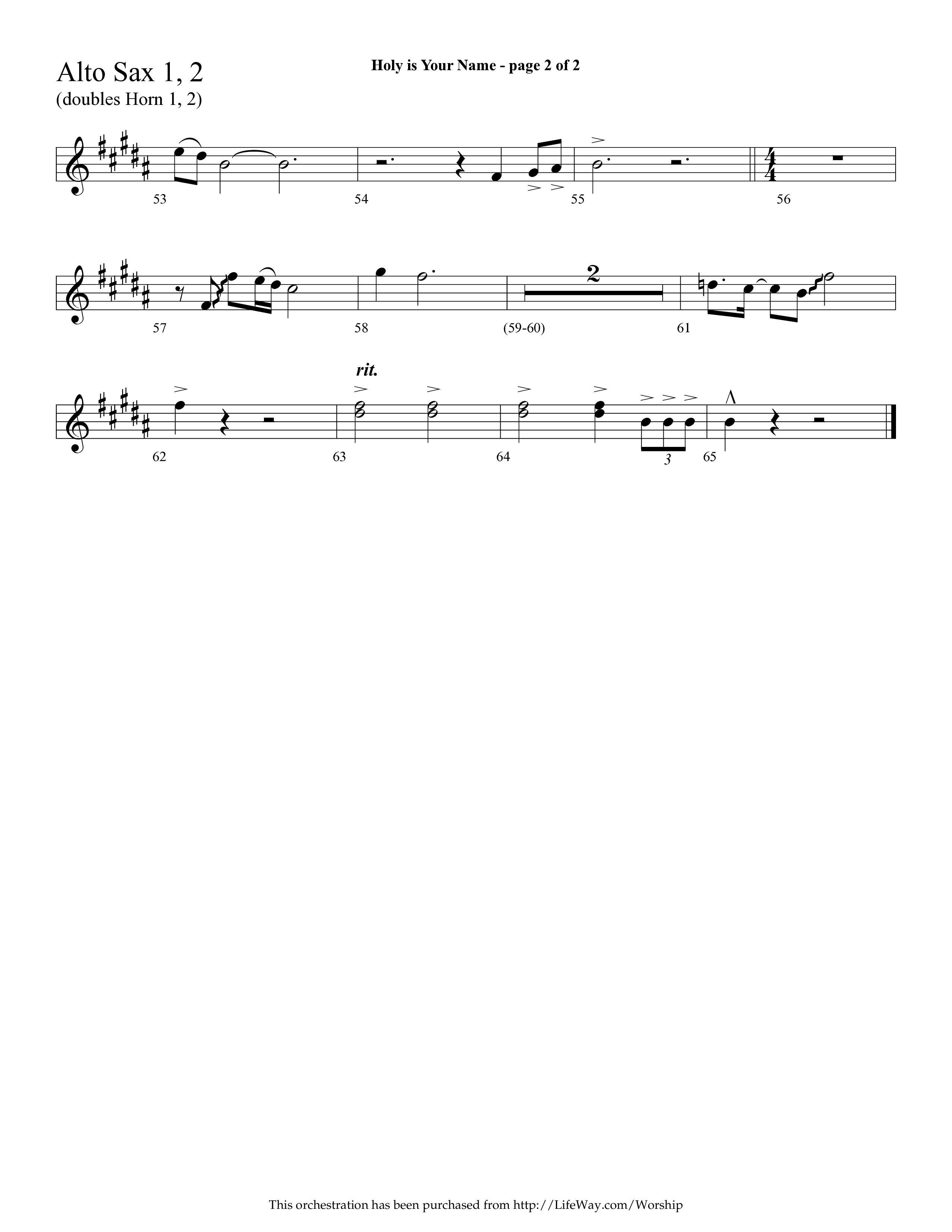 Holy Is Your Name (with Precious Name, Worthy The Lamb) (Choral Anthem SATB) Alto Sax 1/2 (Lifeway Choral / Arr. Cliff Duren)