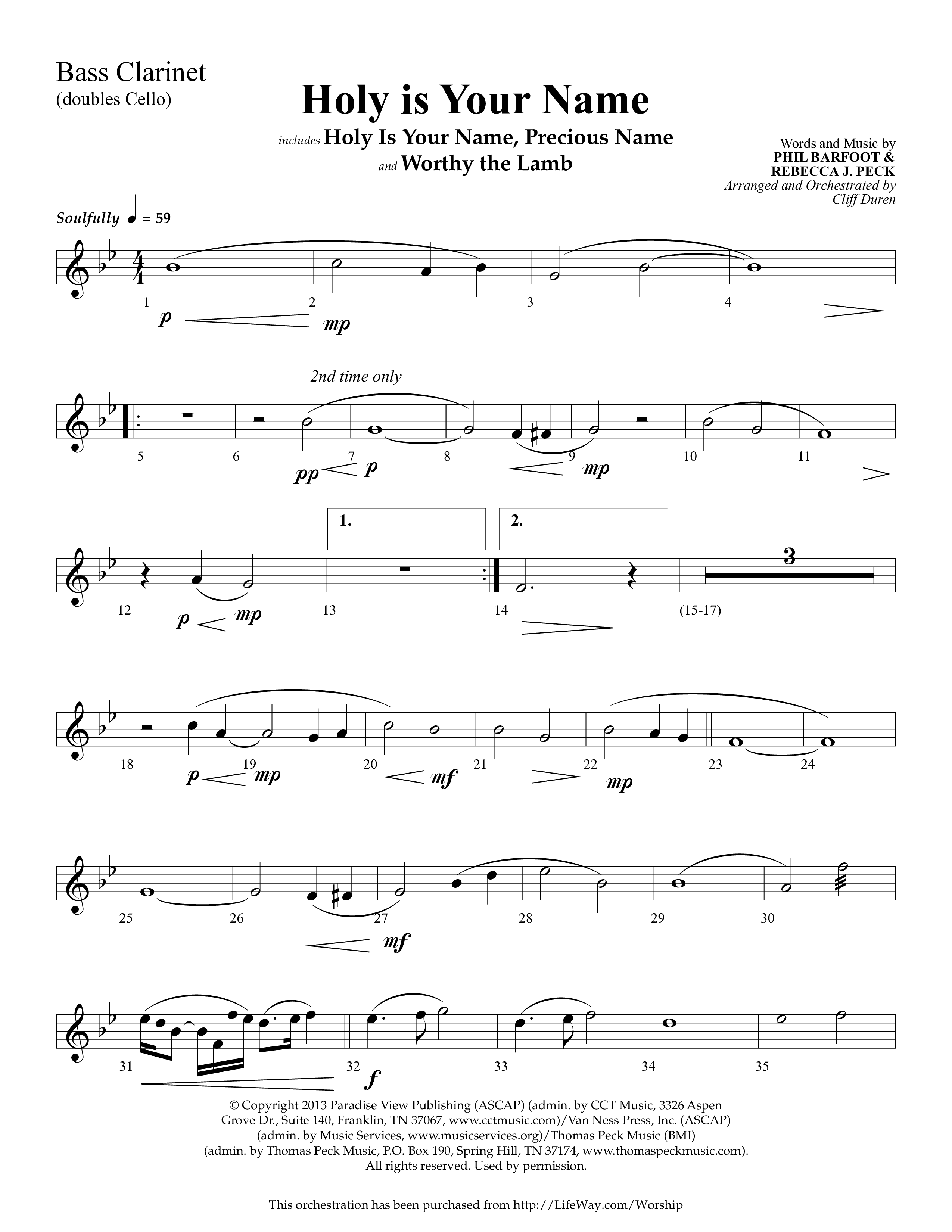 Holy Is Your Name (with Precious Name, Worthy The Lamb) (Choral Anthem SATB) Bass Clarinet (Lifeway Choral / Arr. Cliff Duren)