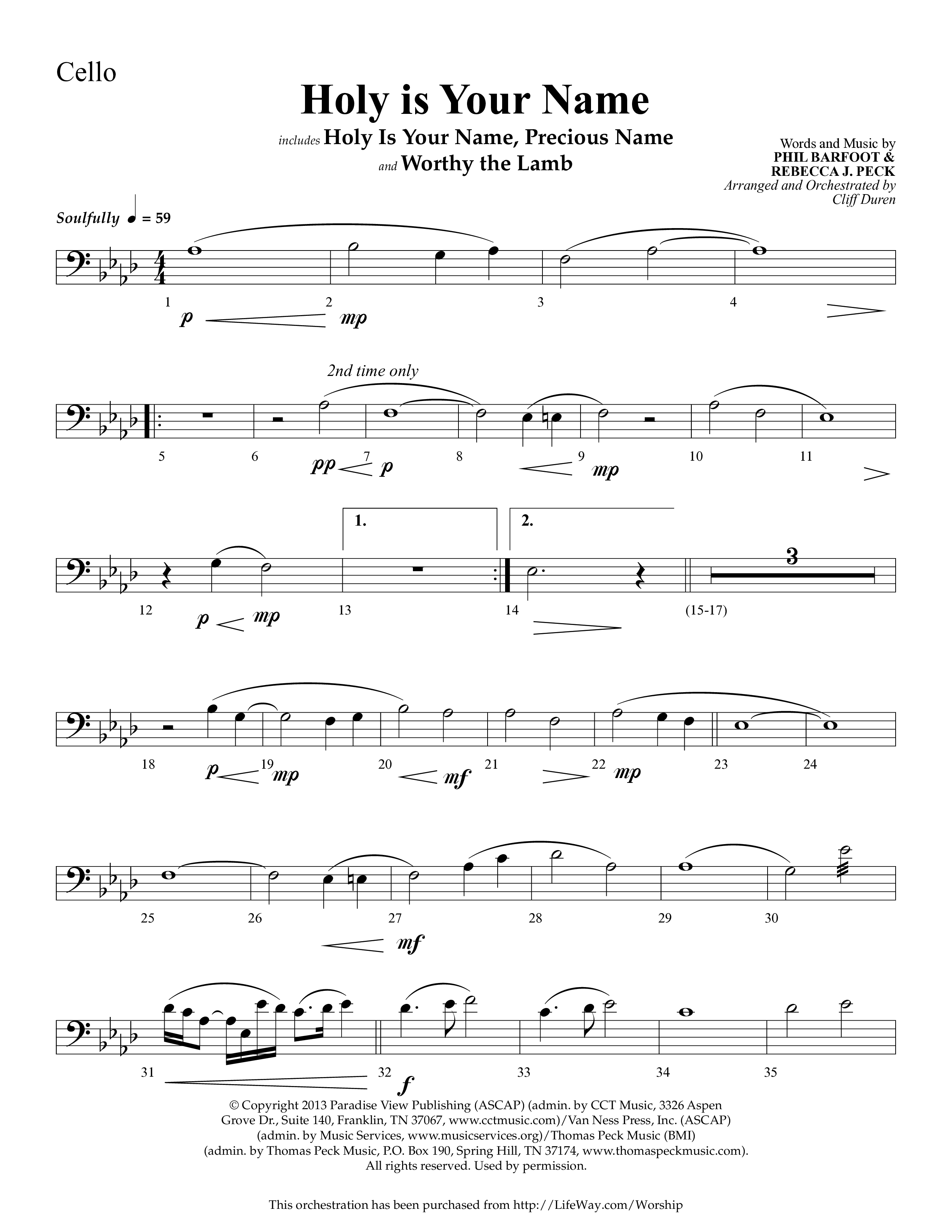 Holy Is Your Name (with Precious Name, Worthy The Lamb) (Choral Anthem SATB) Cello (Lifeway Choral / Arr. Cliff Duren)