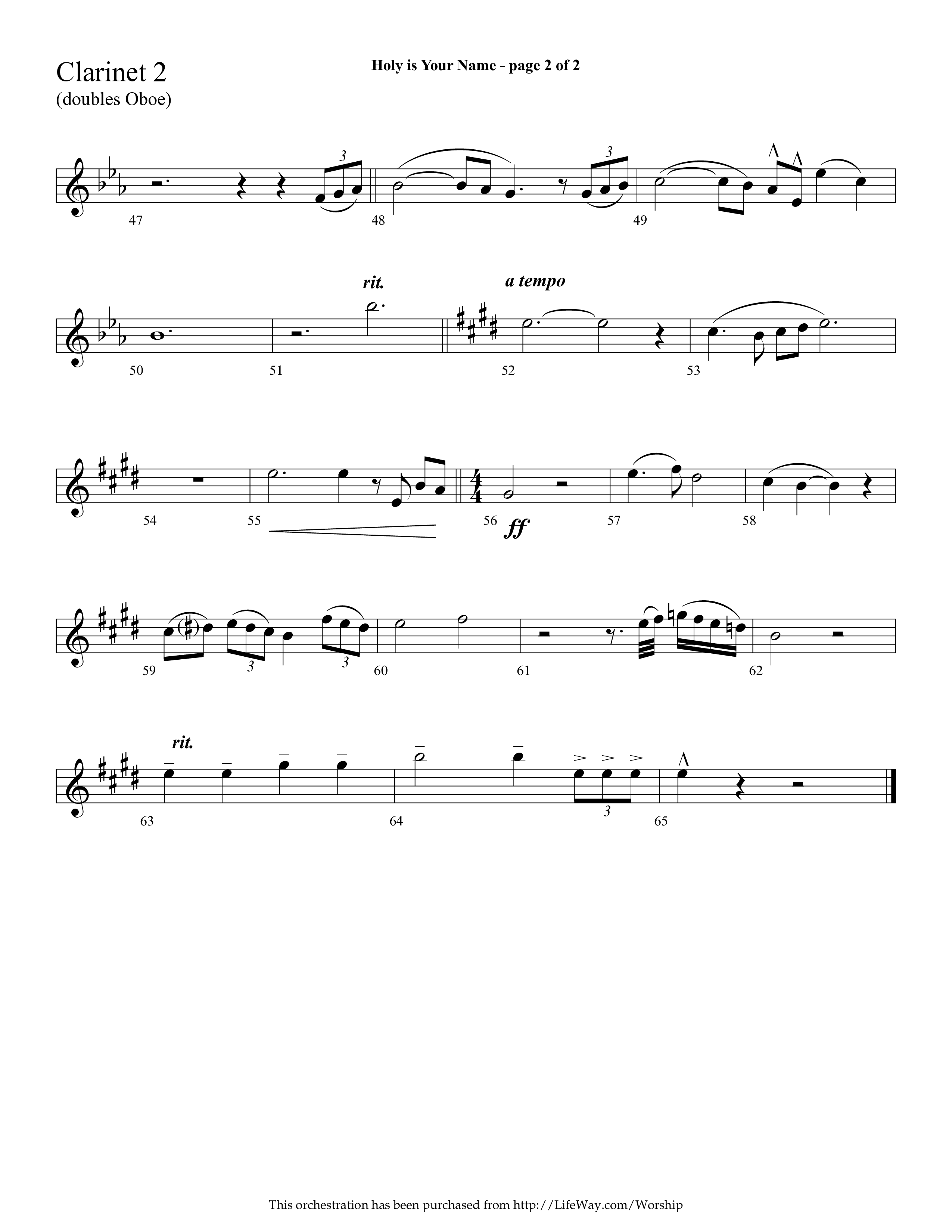 Holy Is Your Name (with Precious Name, Worthy The Lamb) (Choral Anthem SATB) Clarinet (Lifeway Choral / Arr. Cliff Duren)