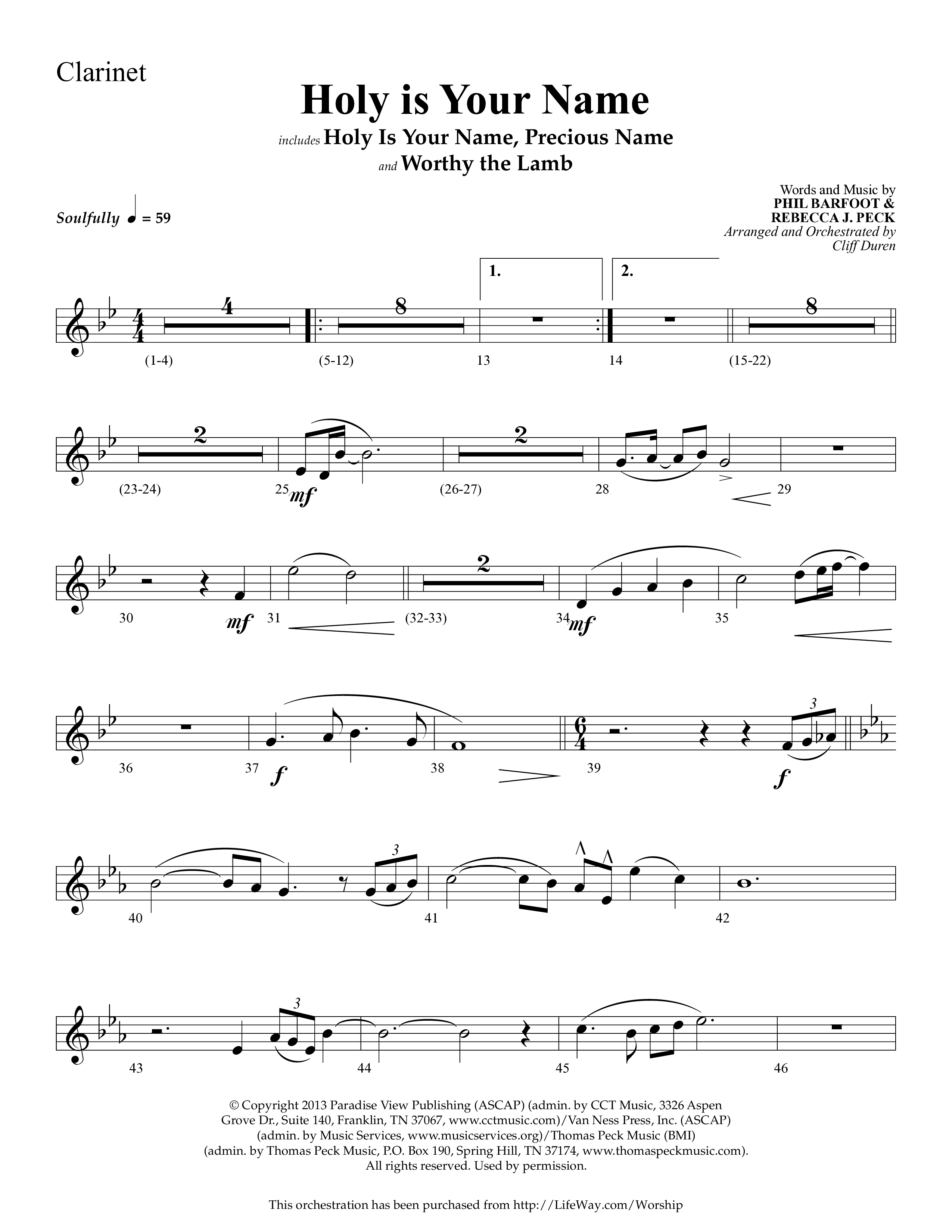 Holy Is Your Name (with Precious Name, Worthy The Lamb) (Choral Anthem SATB) Clarinet (Lifeway Choral / Arr. Cliff Duren)