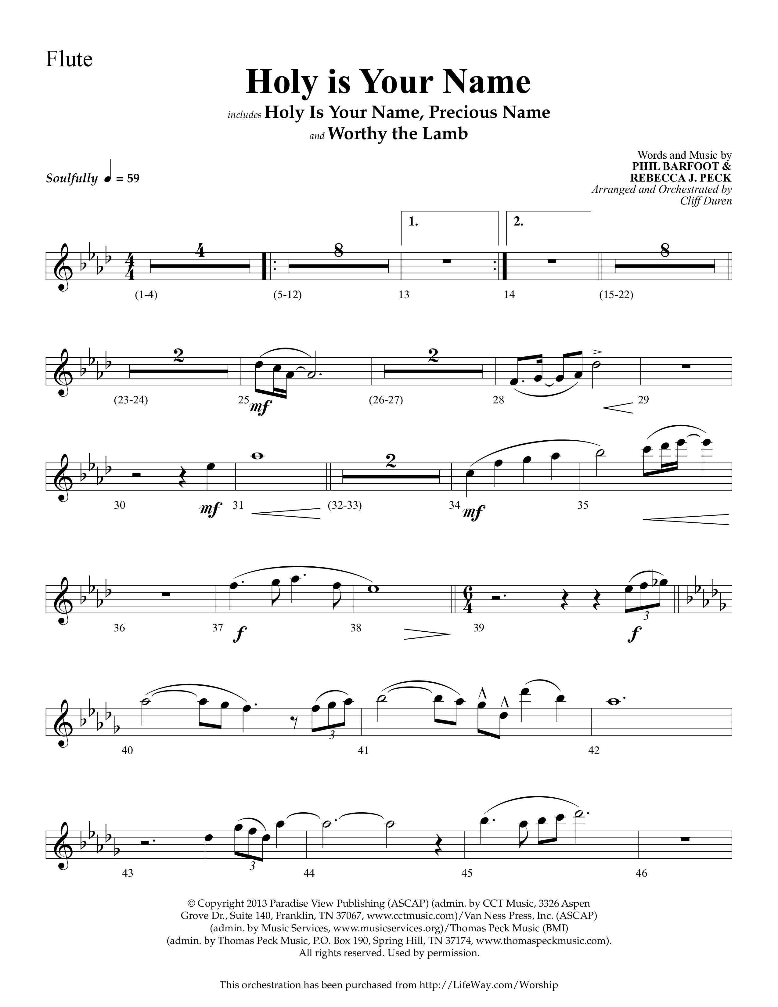 Holy Is Your Name (with Precious Name, Worthy The Lamb) (Choral Anthem SATB) Flute (Lifeway Choral / Arr. Cliff Duren)