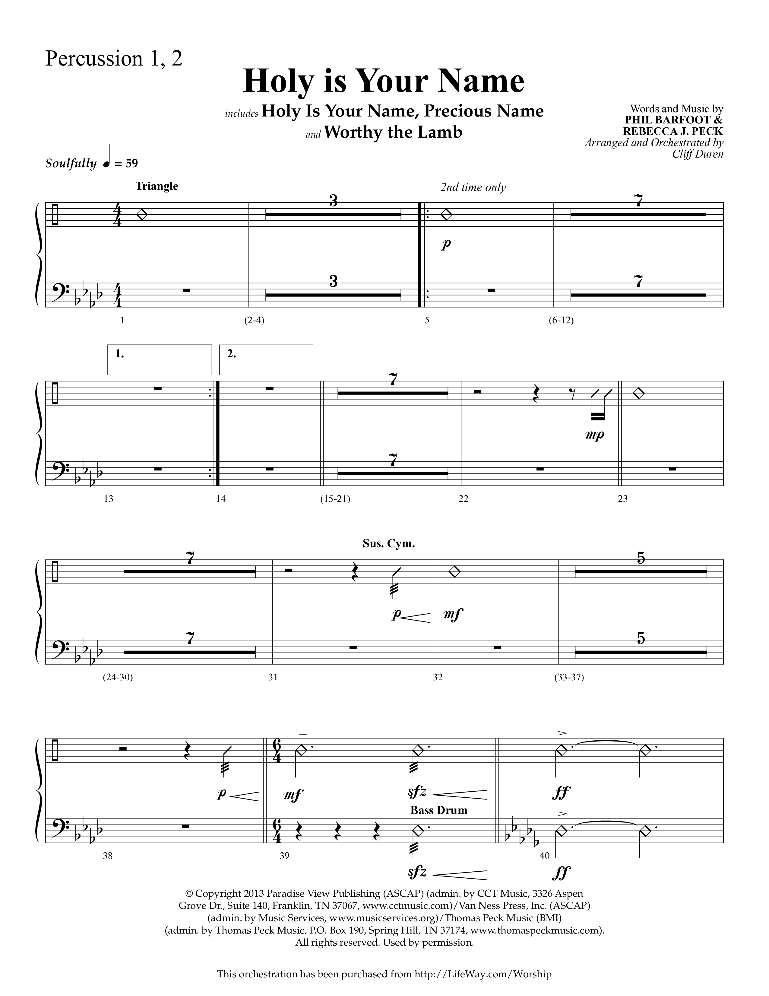 Holy Is Your Name (with Precious Name, Worthy The Lamb) (Choral Anthem SATB) Percussion 1/2 (Lifeway Choral / Arr. Cliff Duren)