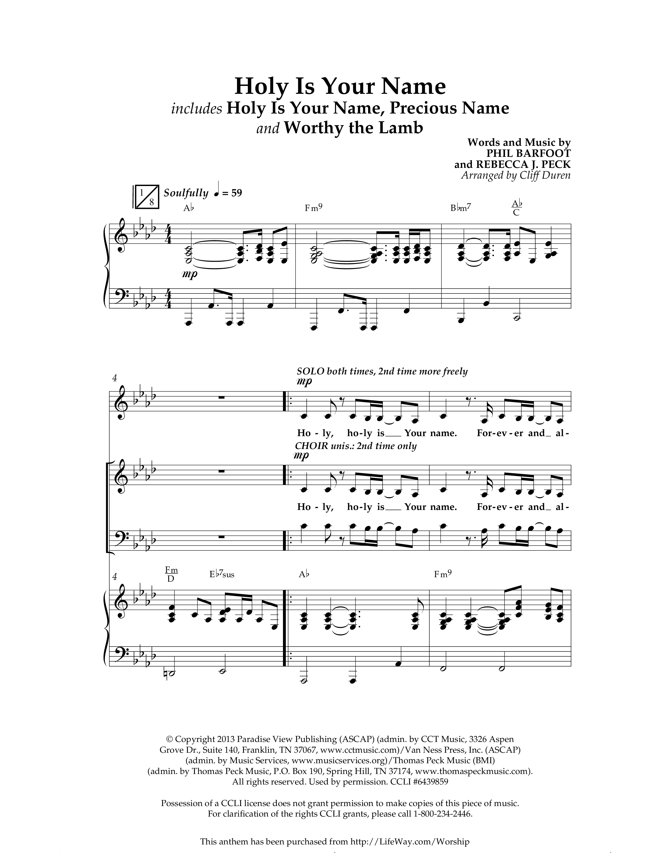 Holy Is Your Name (with Precious Name, Worthy The Lamb) (Choral Anthem SATB) Anthem (SATB/Piano) (Lifeway Choral / Arr. Cliff Duren)