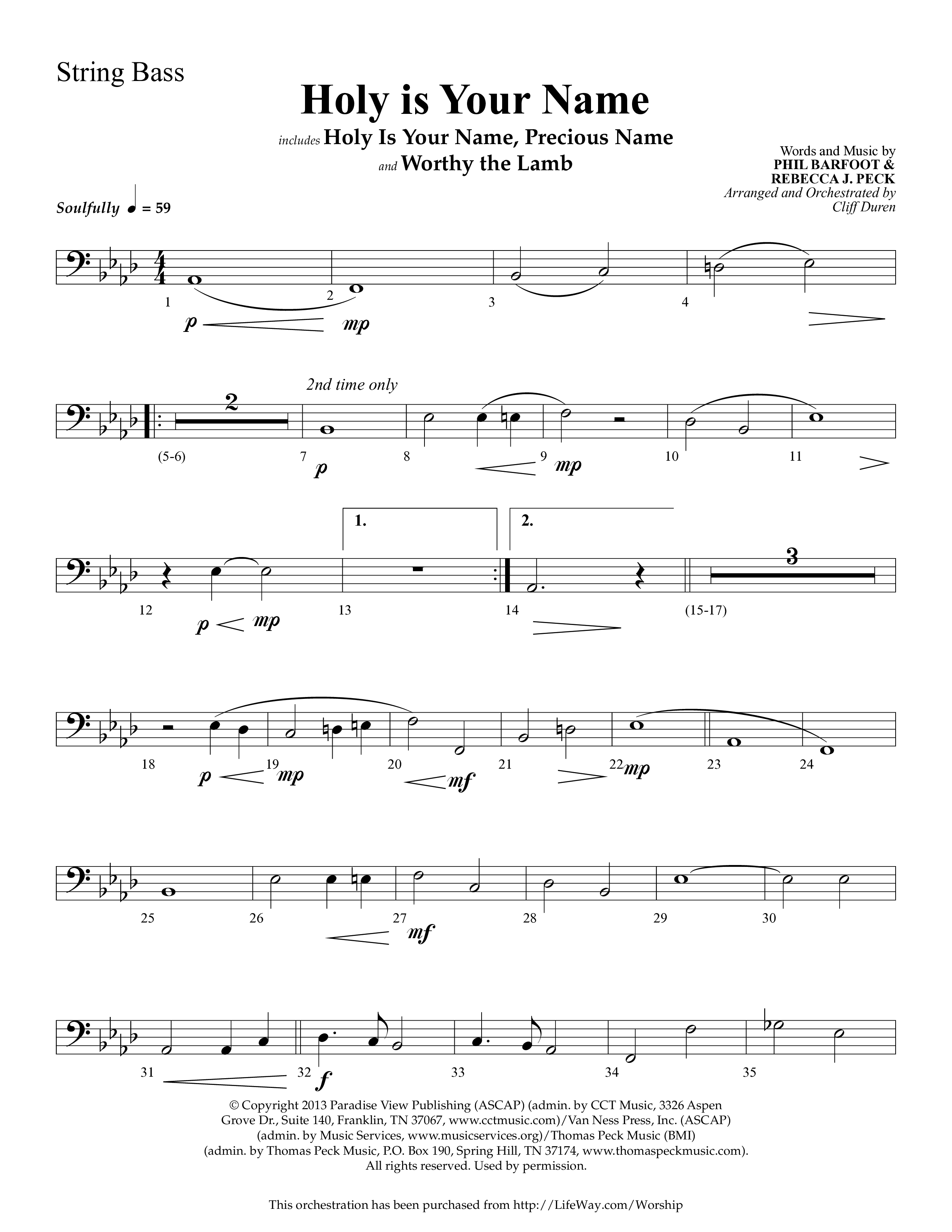 Holy Is Your Name (with Precious Name, Worthy The Lamb) (Choral Anthem SATB) String Bass (Lifeway Choral / Arr. Cliff Duren)