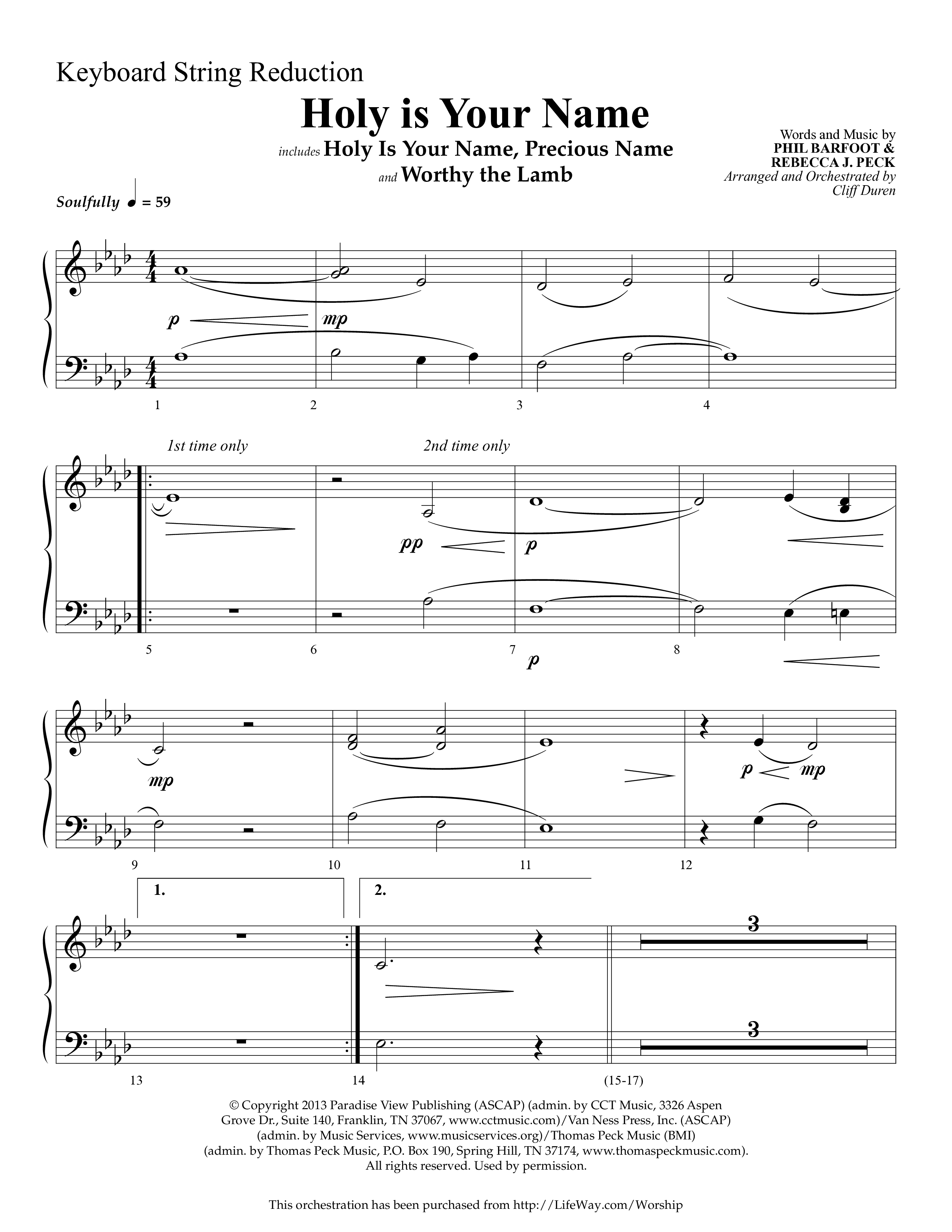 Holy Is Your Name (with Precious Name, Worthy The Lamb) (Choral Anthem SATB) String Reduction (Lifeway Choral / Arr. Cliff Duren)