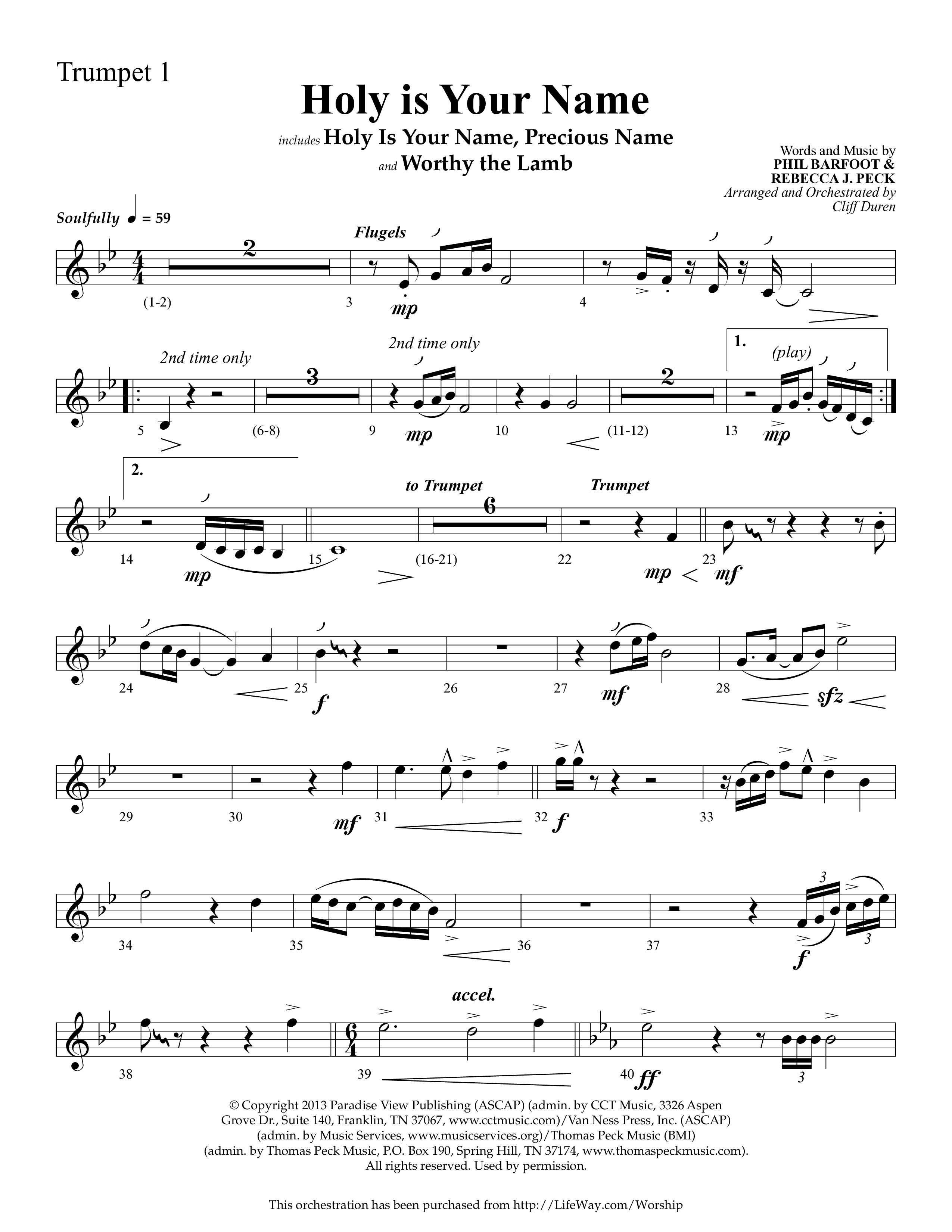 Holy Is Your Name (with Precious Name, Worthy The Lamb) (Choral Anthem SATB) Trumpet 1 (Lifeway Choral / Arr. Cliff Duren)