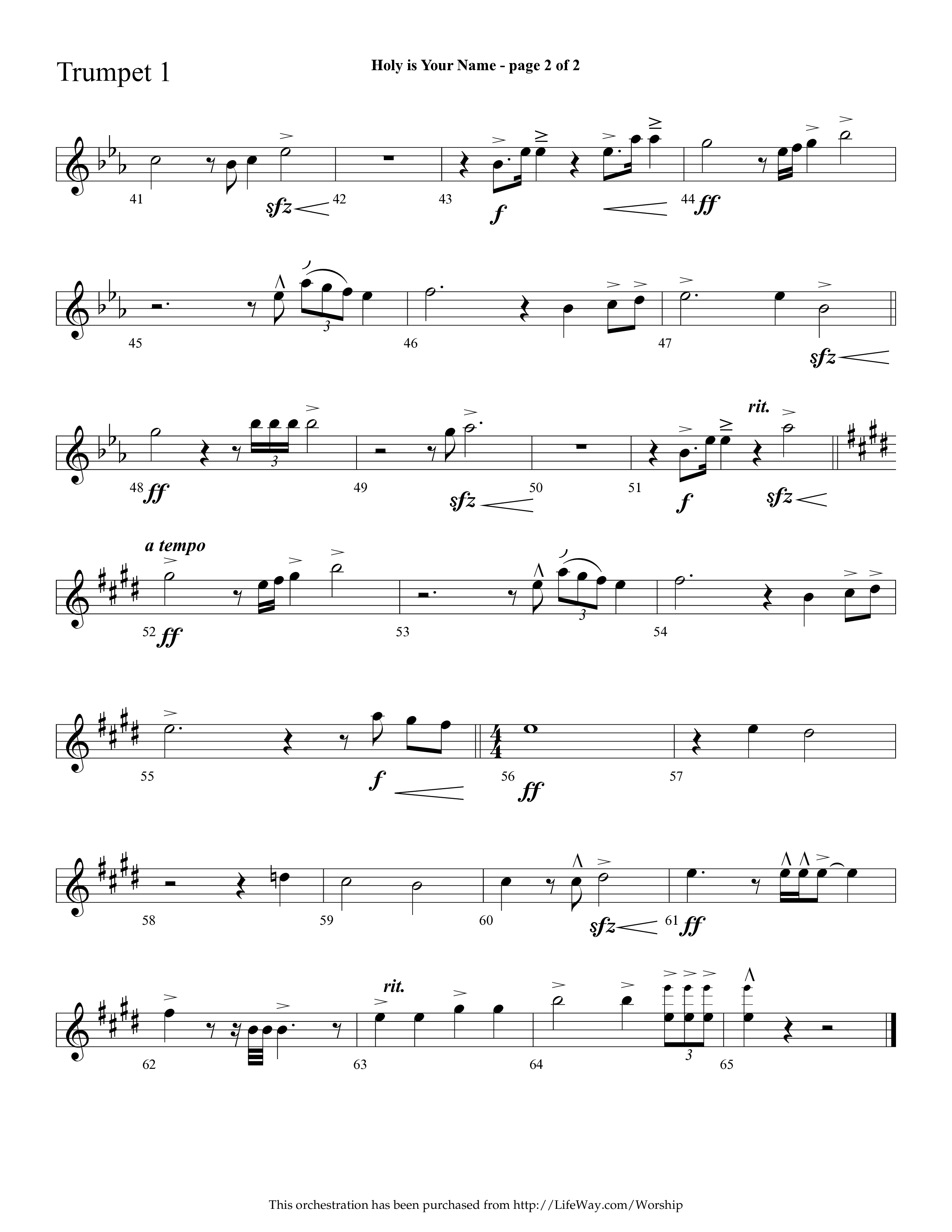 Holy Is Your Name (with Precious Name, Worthy The Lamb) (Choral Anthem SATB) Trumpet 1 (Lifeway Choral / Arr. Cliff Duren)