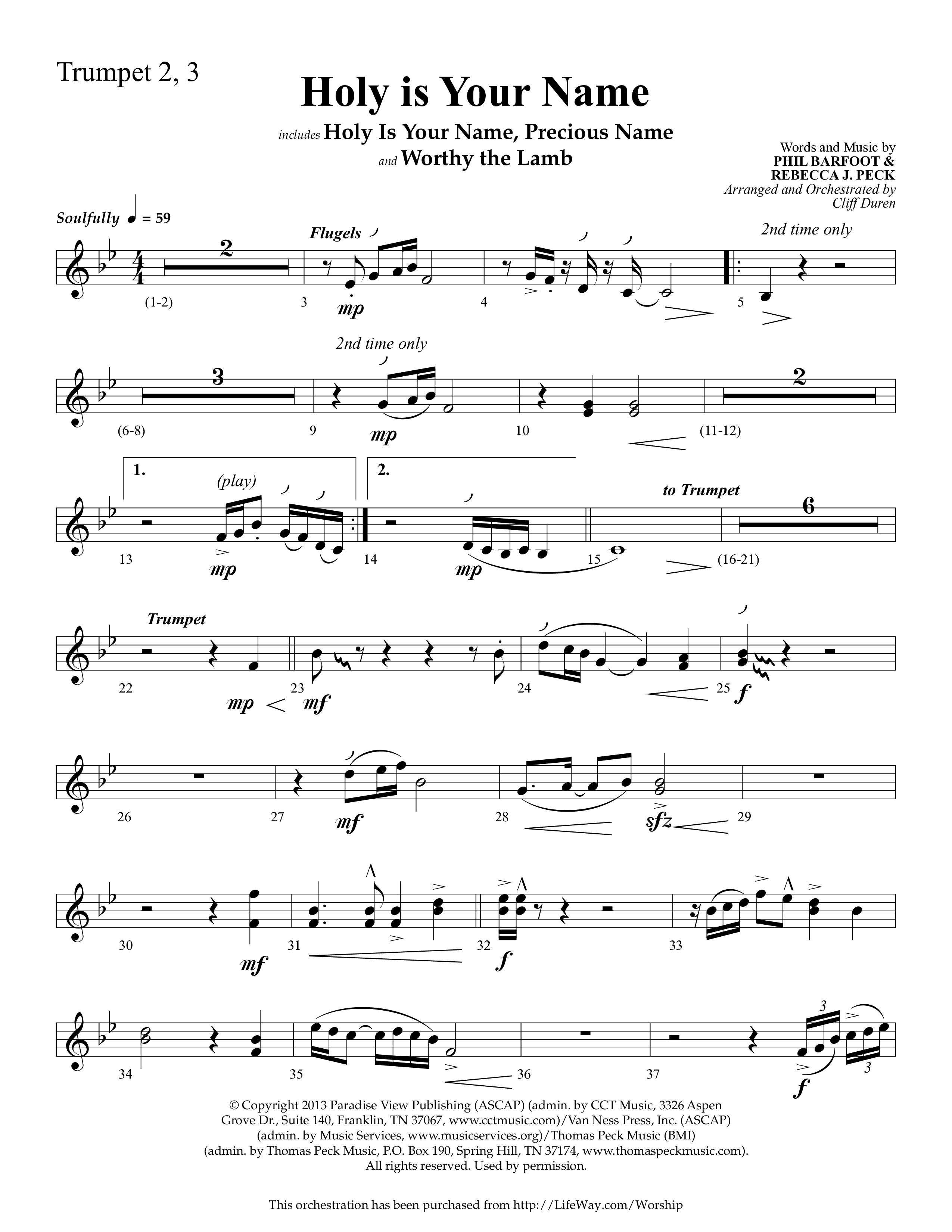 Holy Is Your Name (with Precious Name, Worthy The Lamb) (Choral Anthem SATB) Trumpet 2/3 (Lifeway Choral / Arr. Cliff Duren)