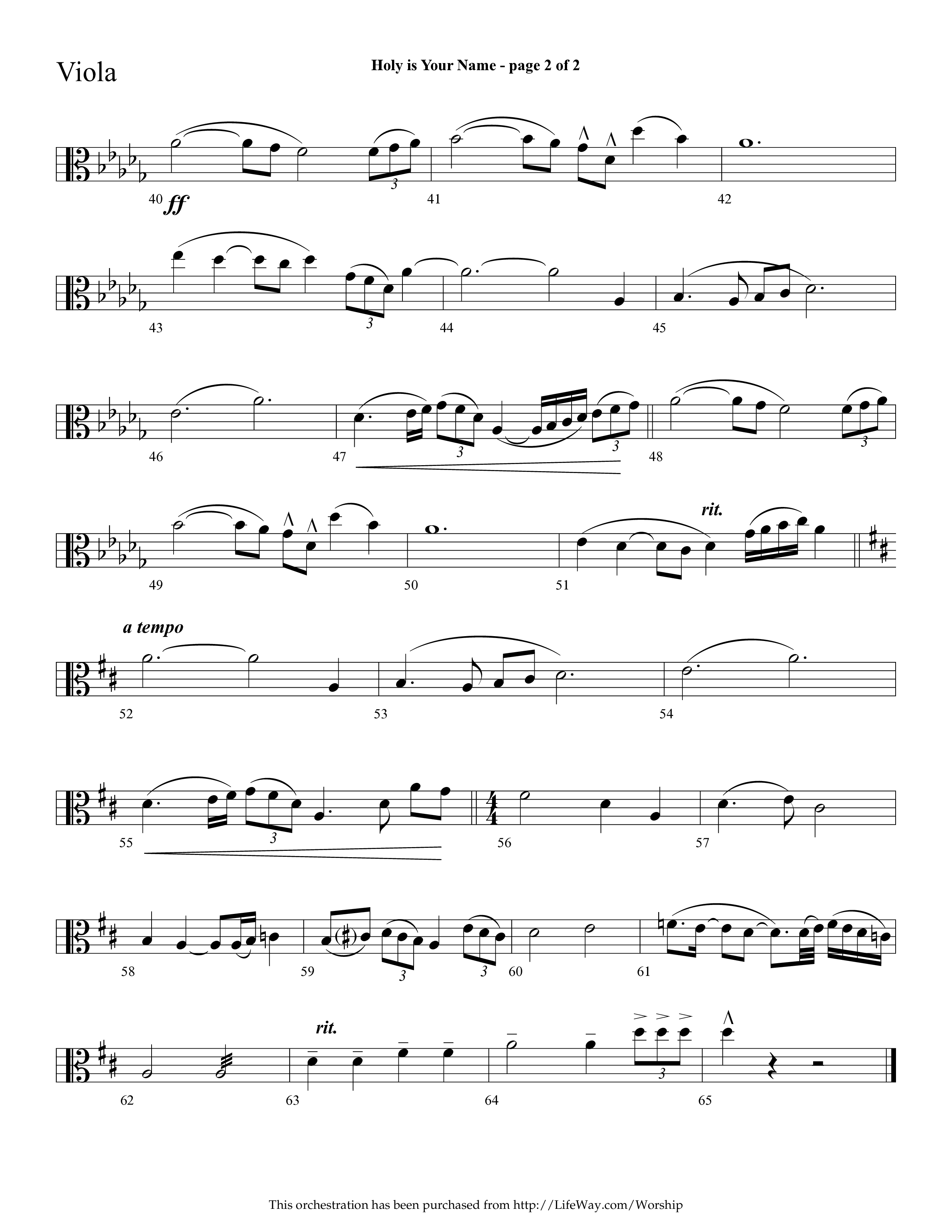 Holy Is Your Name (with Precious Name, Worthy The Lamb) (Choral Anthem SATB) Viola (Lifeway Choral / Arr. Cliff Duren)