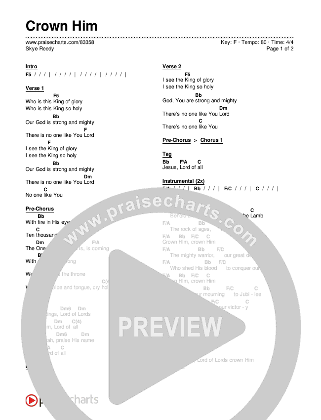 Crown Him Chords & Lyrics (Skye Reedy)